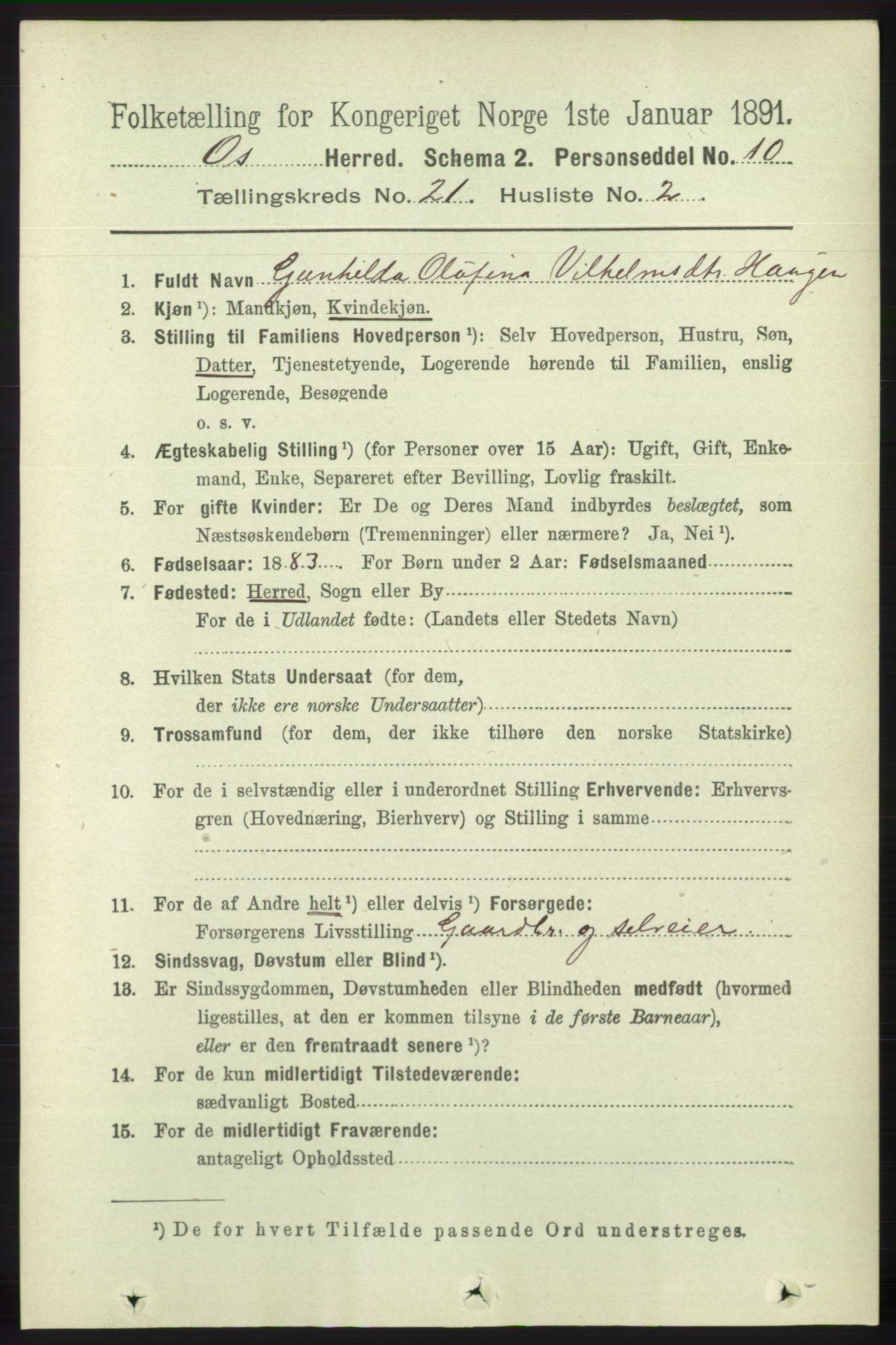 RA, 1891 census for 1243 Os, 1891, p. 4854