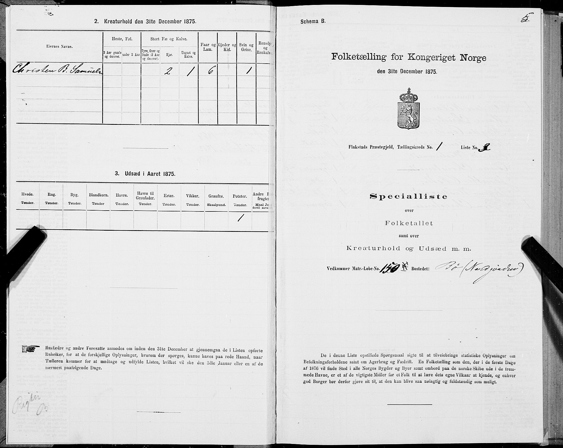 SAT, 1875 census for 1859P Flakstad, 1875, p. 1005