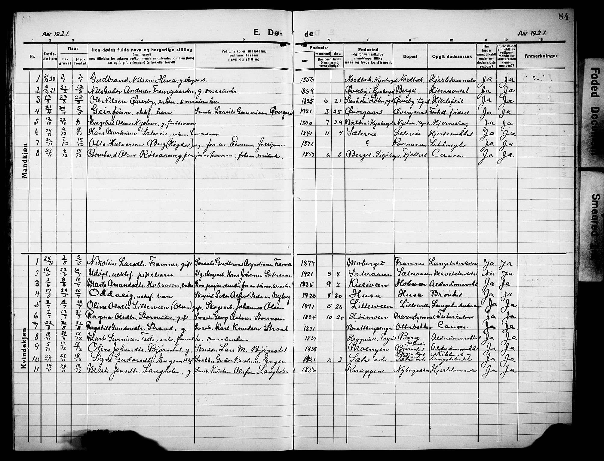 Elverum prestekontor, SAH/PREST-044/H/Ha/Hab/L0013: Parish register (copy) no. 13, 1919-1933, p. 84