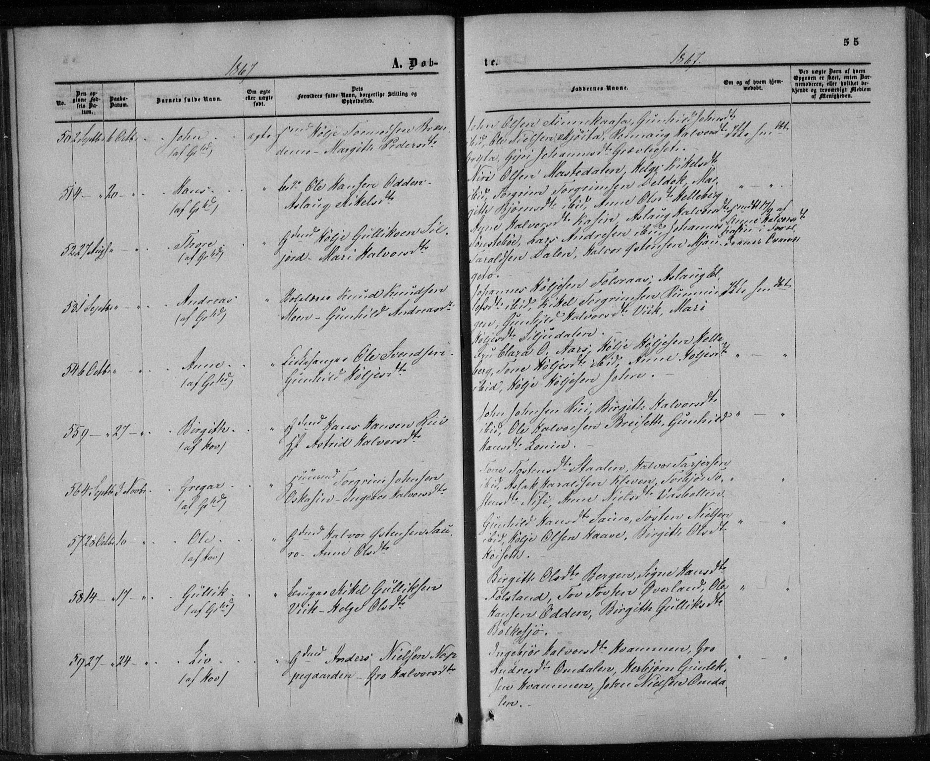 Gransherad kirkebøker, AV/SAKO-A-267/F/Fa/L0003: Parish register (official) no. I 3, 1859-1870, p. 55