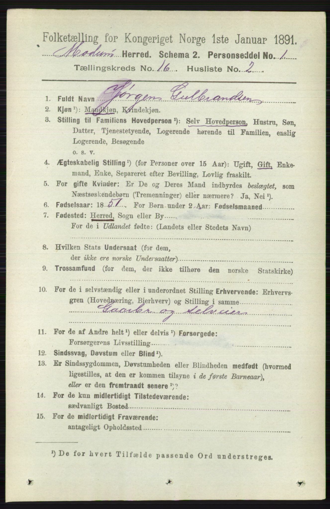 RA, 1891 census for 0623 Modum, 1891, p. 6190