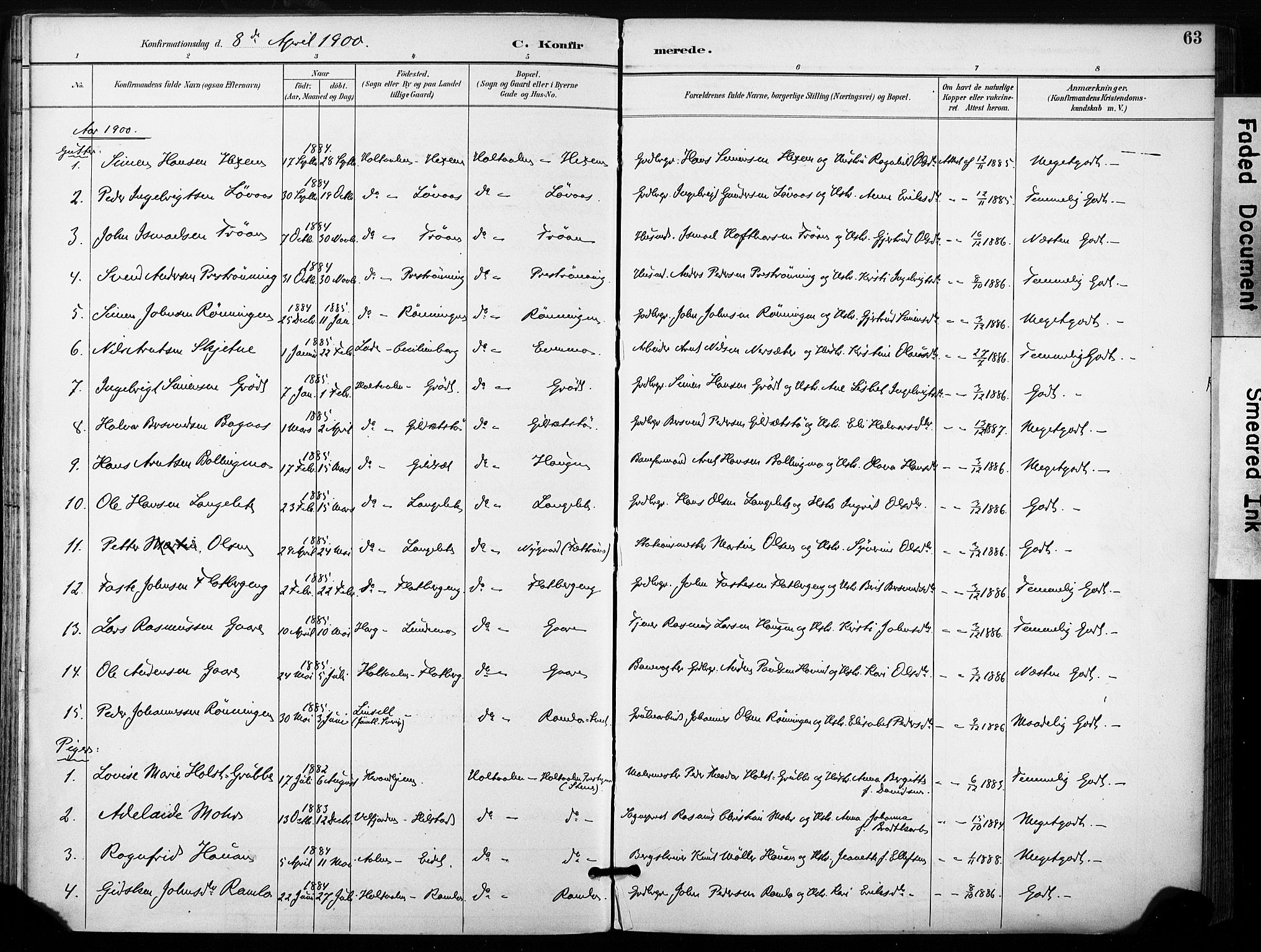 Ministerialprotokoller, klokkerbøker og fødselsregistre - Sør-Trøndelag, SAT/A-1456/685/L0973: Parish register (official) no. 685A10, 1891-1907, p. 63