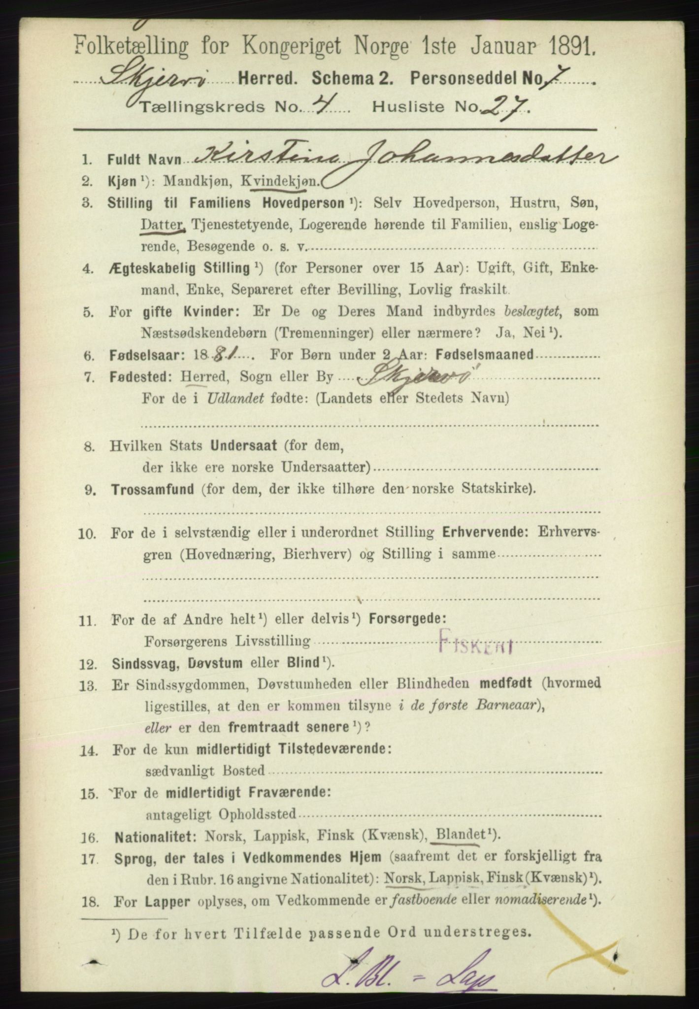 RA, 1891 census for 1941 Skjervøy, 1891, p. 2489