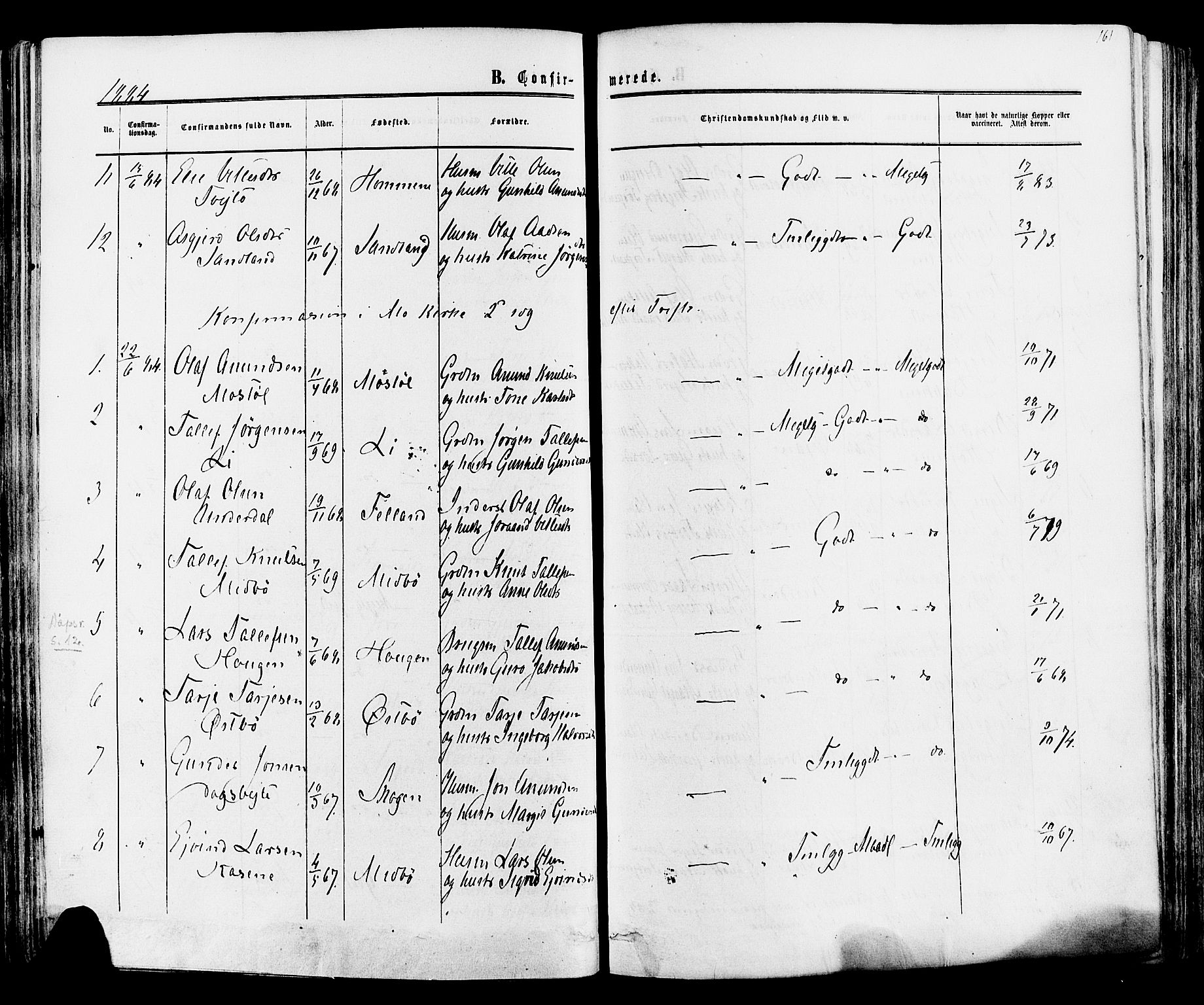 Mo kirkebøker, AV/SAKO-A-286/F/Fa/L0006: Parish register (official) no. I 6, 1865-1885, p. 161