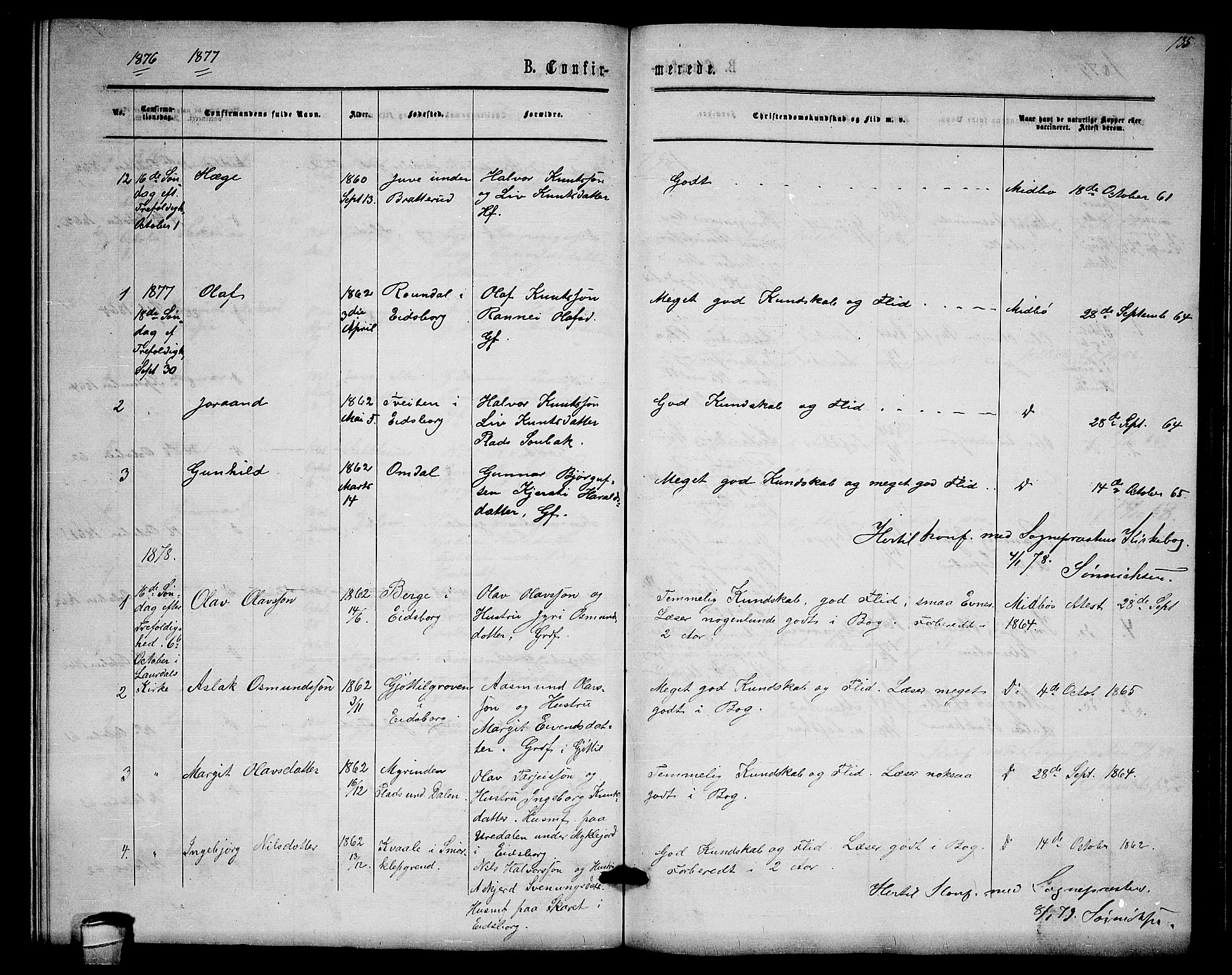 Lårdal kirkebøker, SAKO/A-284/G/Gb/L0002: Parish register (copy) no. II 2, 1865-1888, p. 135