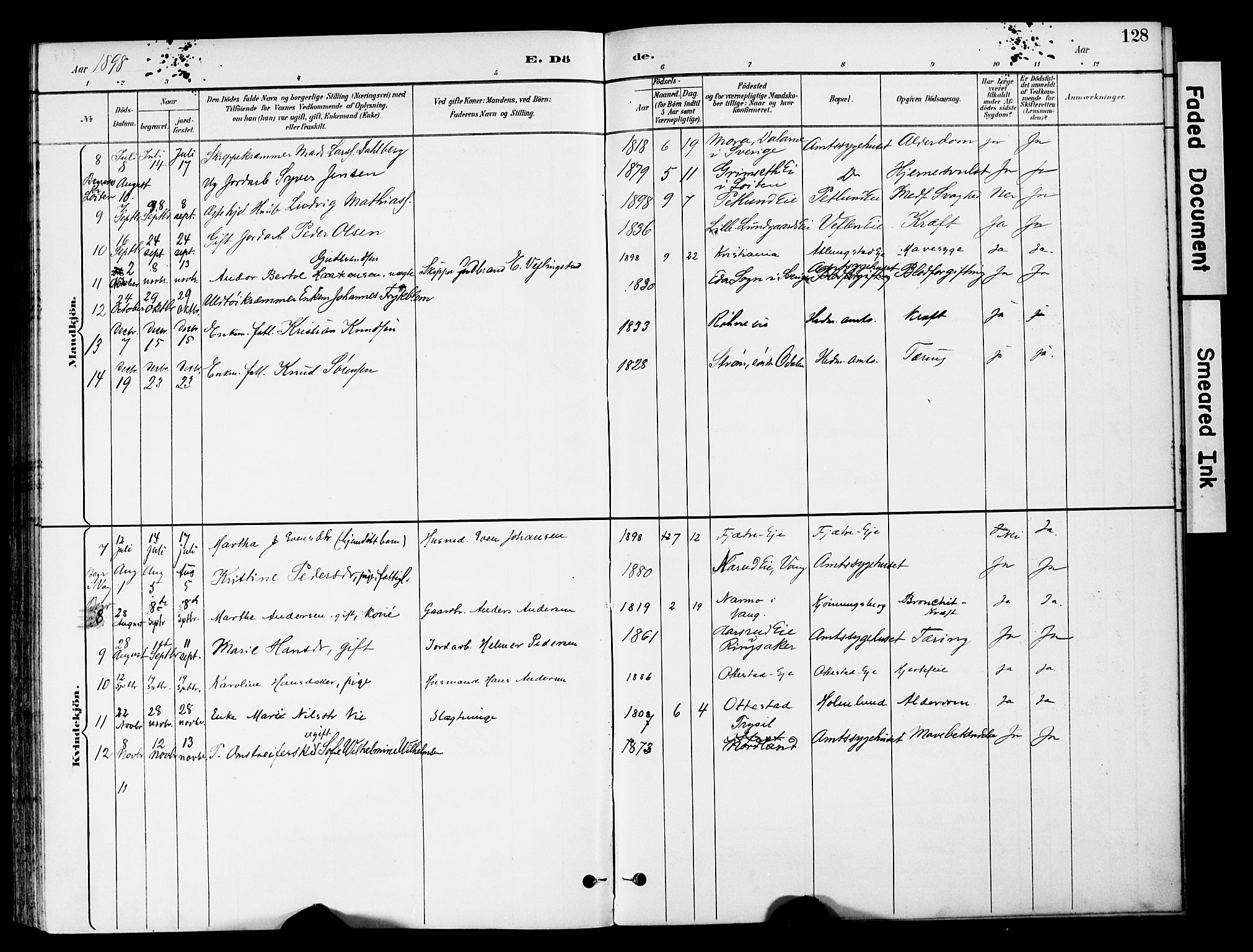 Stange prestekontor, SAH/PREST-002/K/L0021: Parish register (official) no. 21, 1891-1902, p. 128