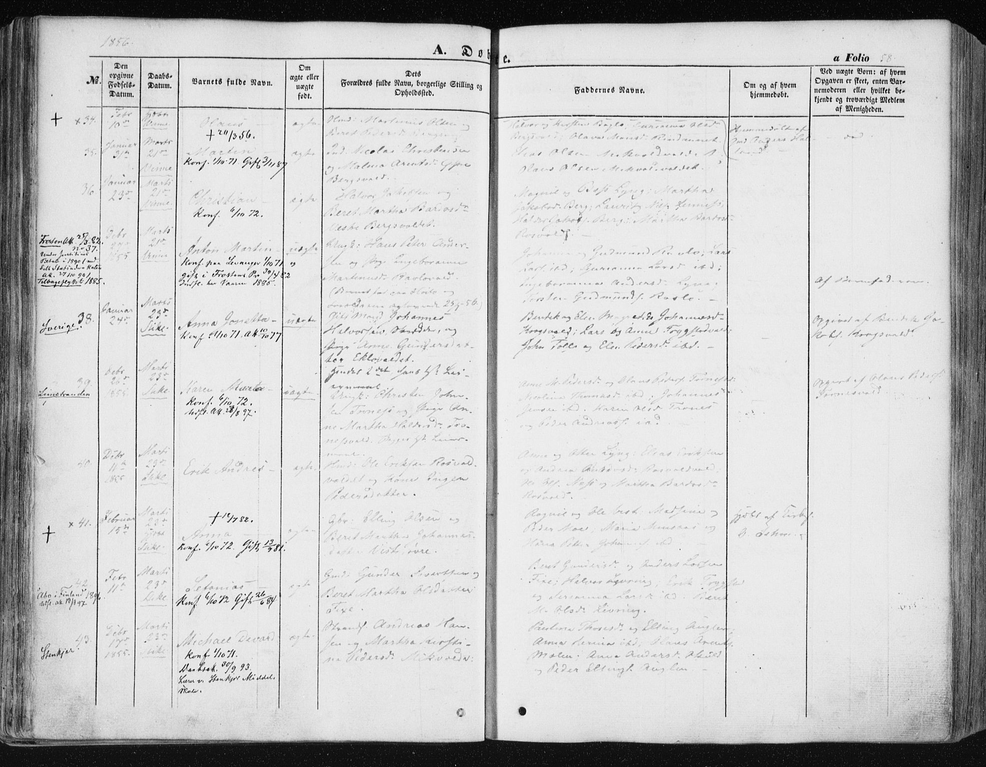 Ministerialprotokoller, klokkerbøker og fødselsregistre - Nord-Trøndelag, AV/SAT-A-1458/723/L0240: Parish register (official) no. 723A09, 1852-1860, p. 58