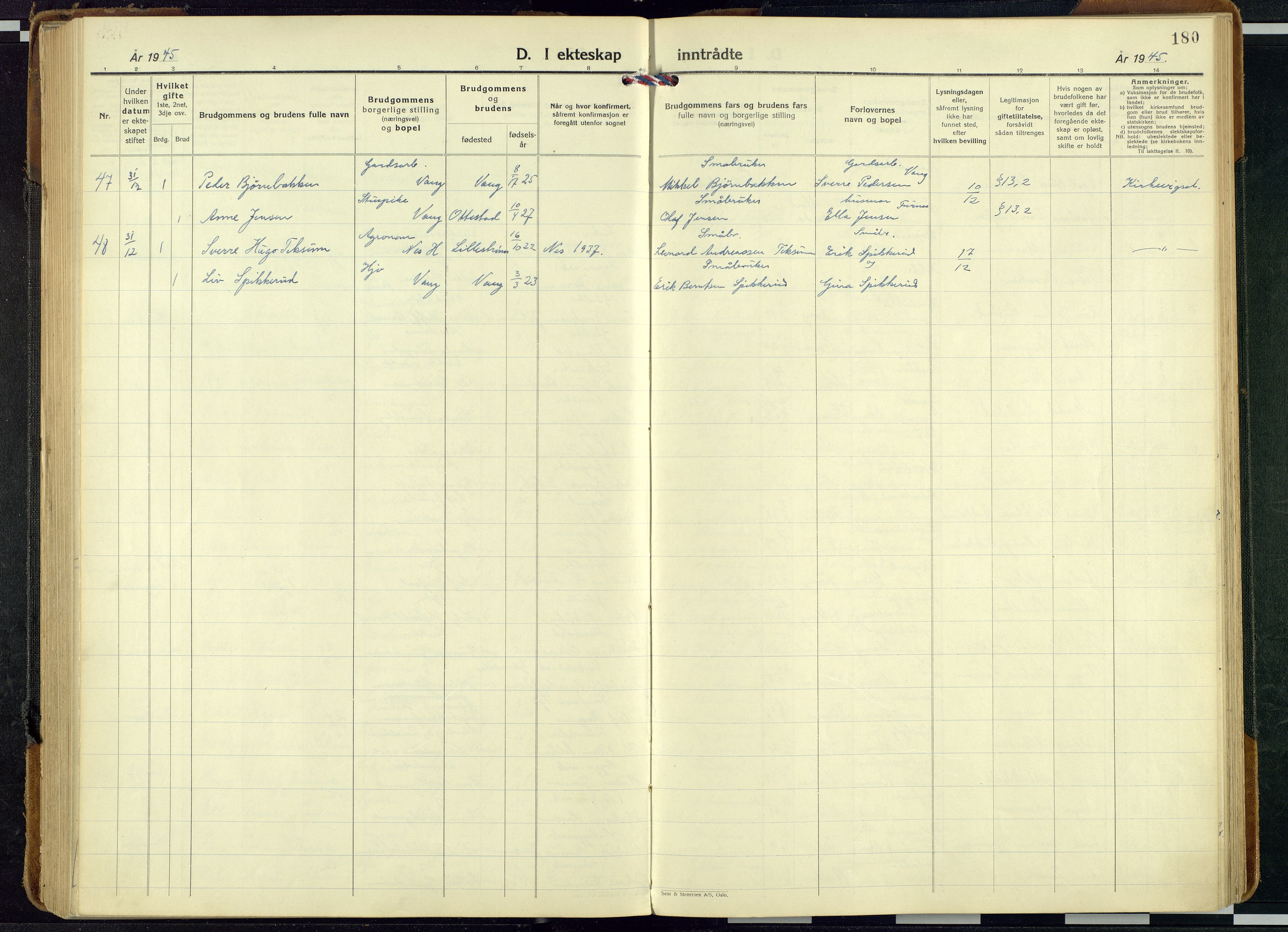 Vang prestekontor, Hedmark, SAH/PREST-008/H/Ha/Haa/L0024: Parish register (official) no. 24, 1941-1967, p. 180