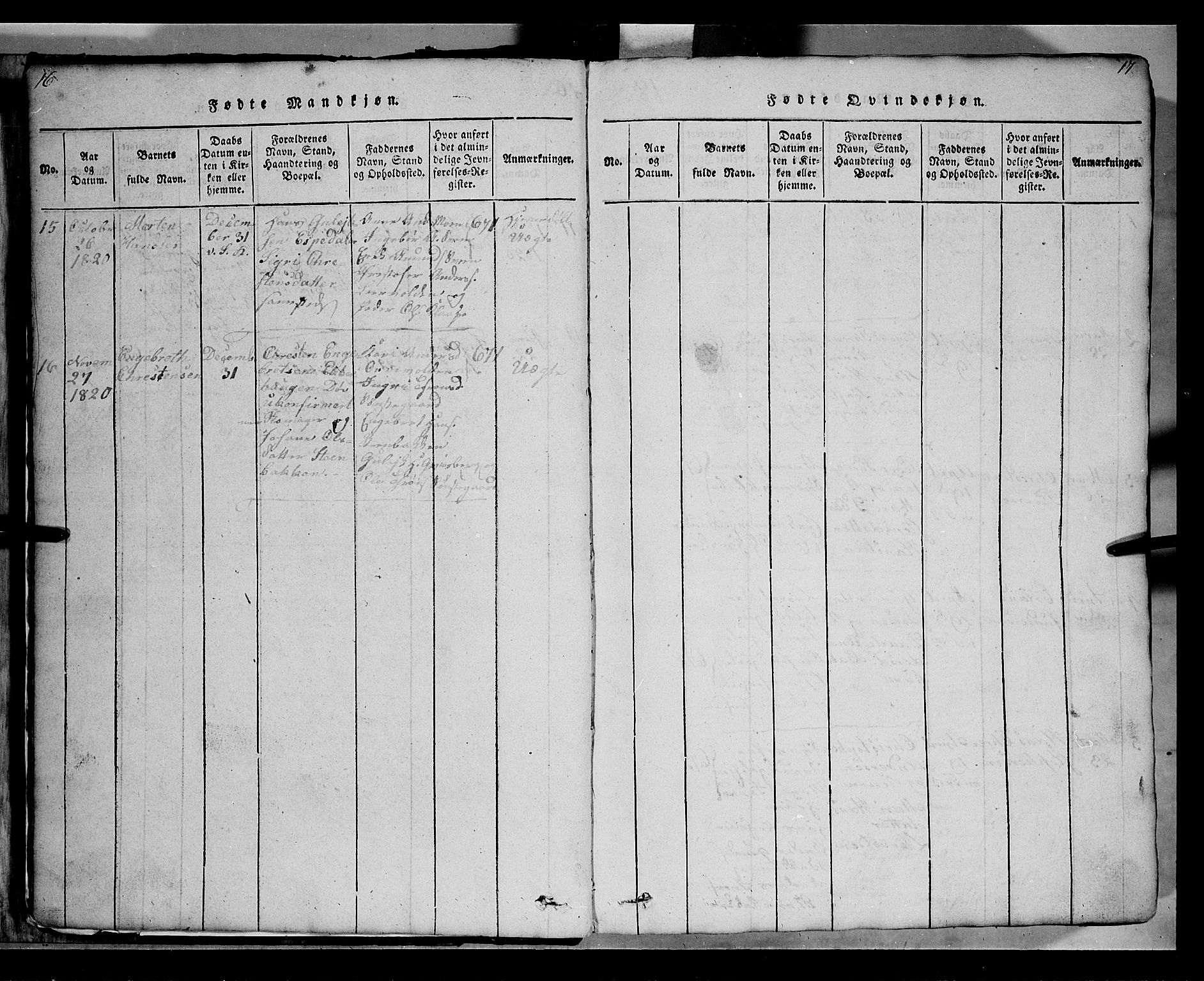 Gausdal prestekontor, SAH/PREST-090/H/Ha/Hab/L0002: Parish register (copy) no. 2, 1818-1874, p. 16-17
