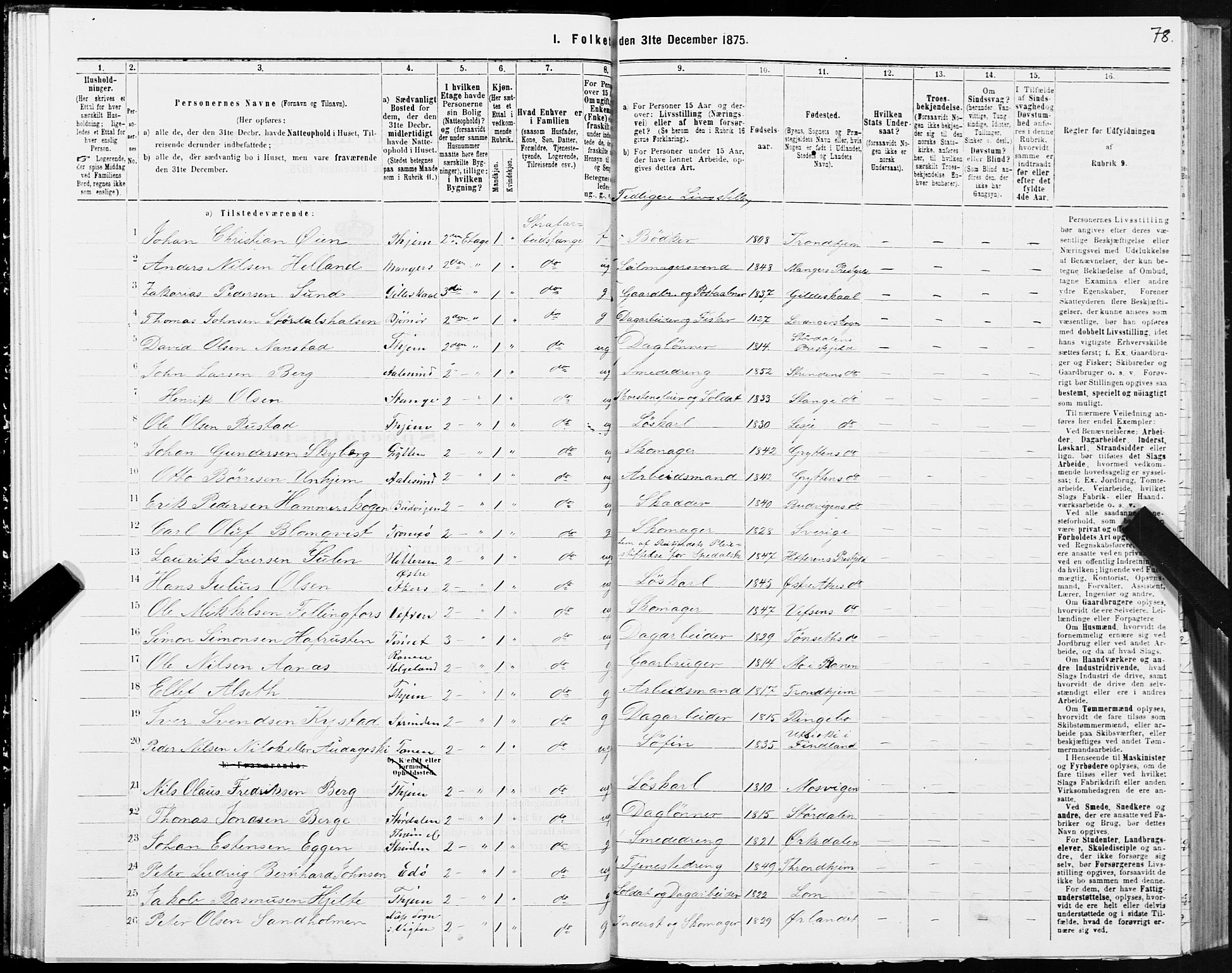 SAT, 1875 census for 1601 Trondheim, 1875, p. 6078