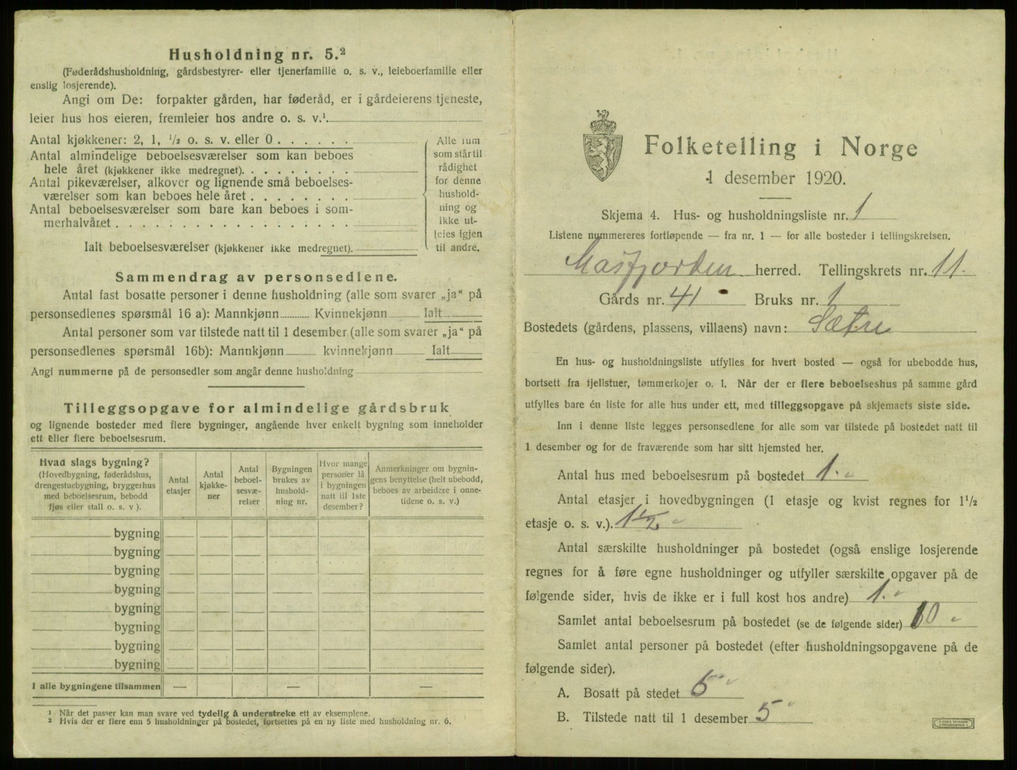 SAB, 1920 census for Masfjorden, 1920, p. 536
