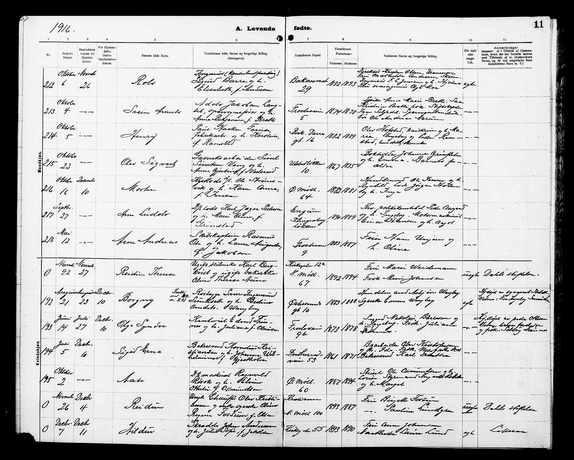 Ministerialprotokoller, klokkerbøker og fødselsregistre - Sør-Trøndelag, AV/SAT-A-1456/605/L0256: Parish register (copy) no. 605C03, 1916-1920, p. 11