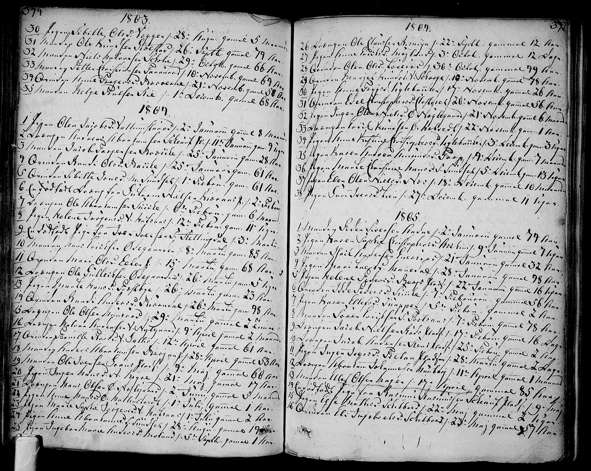 Andebu kirkebøker, AV/SAKO-A-336/F/Fa/L0003: Parish register (official) no. 3 /1, 1803-1828, p. 374-375