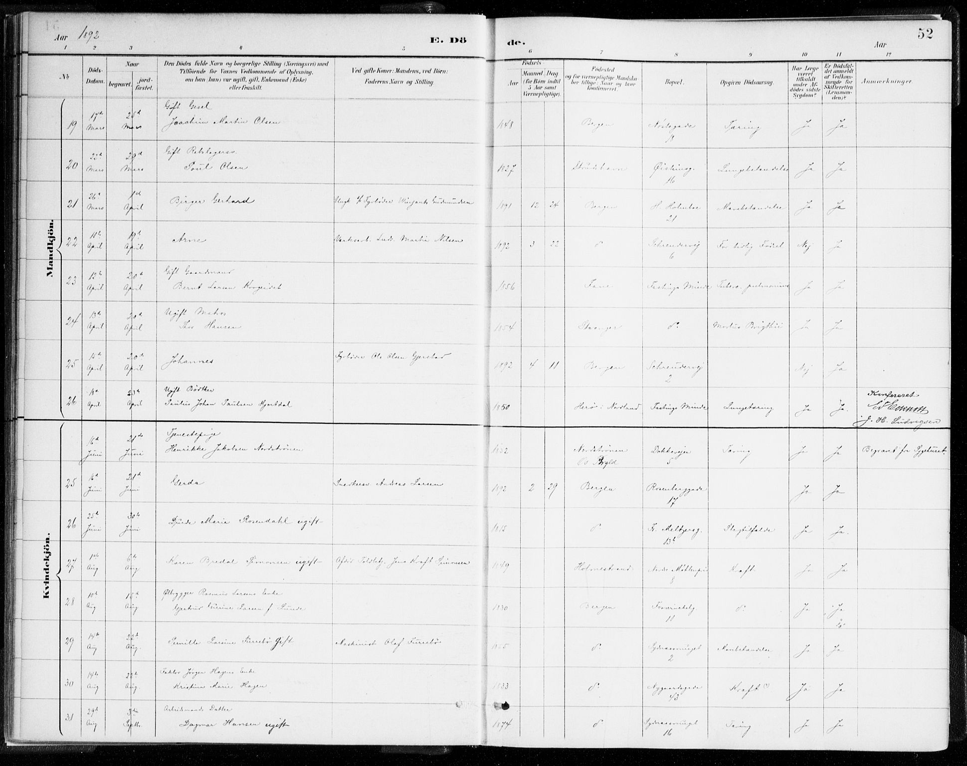 Johanneskirken sokneprestembete, AV/SAB-A-76001/H/Haa/L0019: Parish register (official) no. E 1, 1885-1915, p. 52