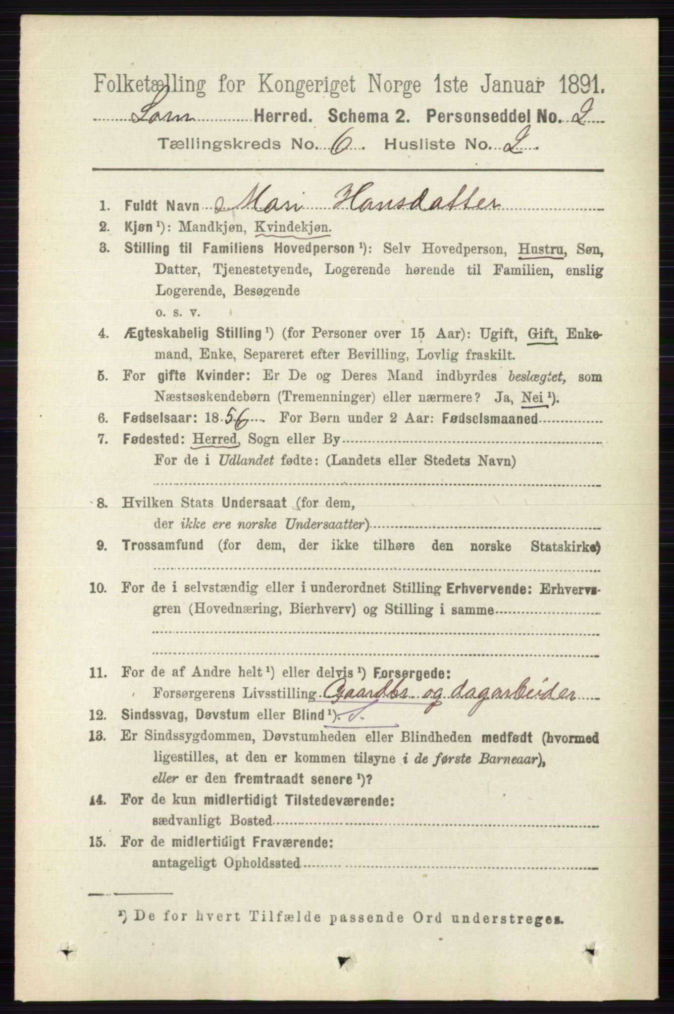 RA, 1891 census for 0514 Lom, 1891, p. 2377