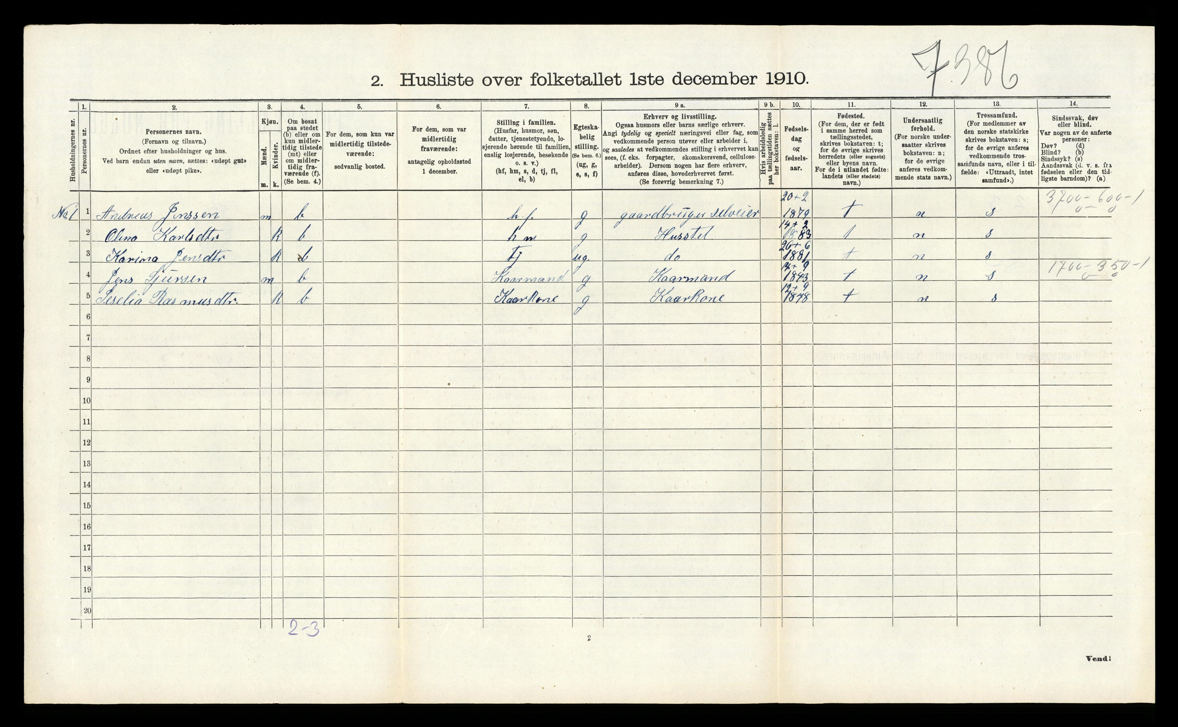 RA, 1910 census for Åsane, 1910, p. 132