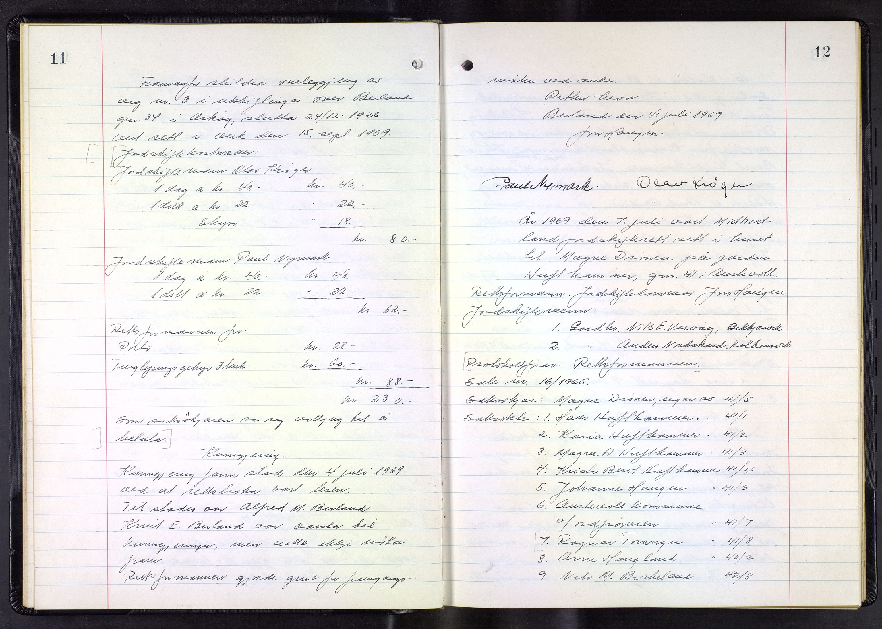 Hordaland jordskiftedøme - III Midhordland jordskiftedistrikt, AV/SAB-A-7001/A/Aa/L0042: Forhandlingsprotokoll, 1969-1973, p. 11-12