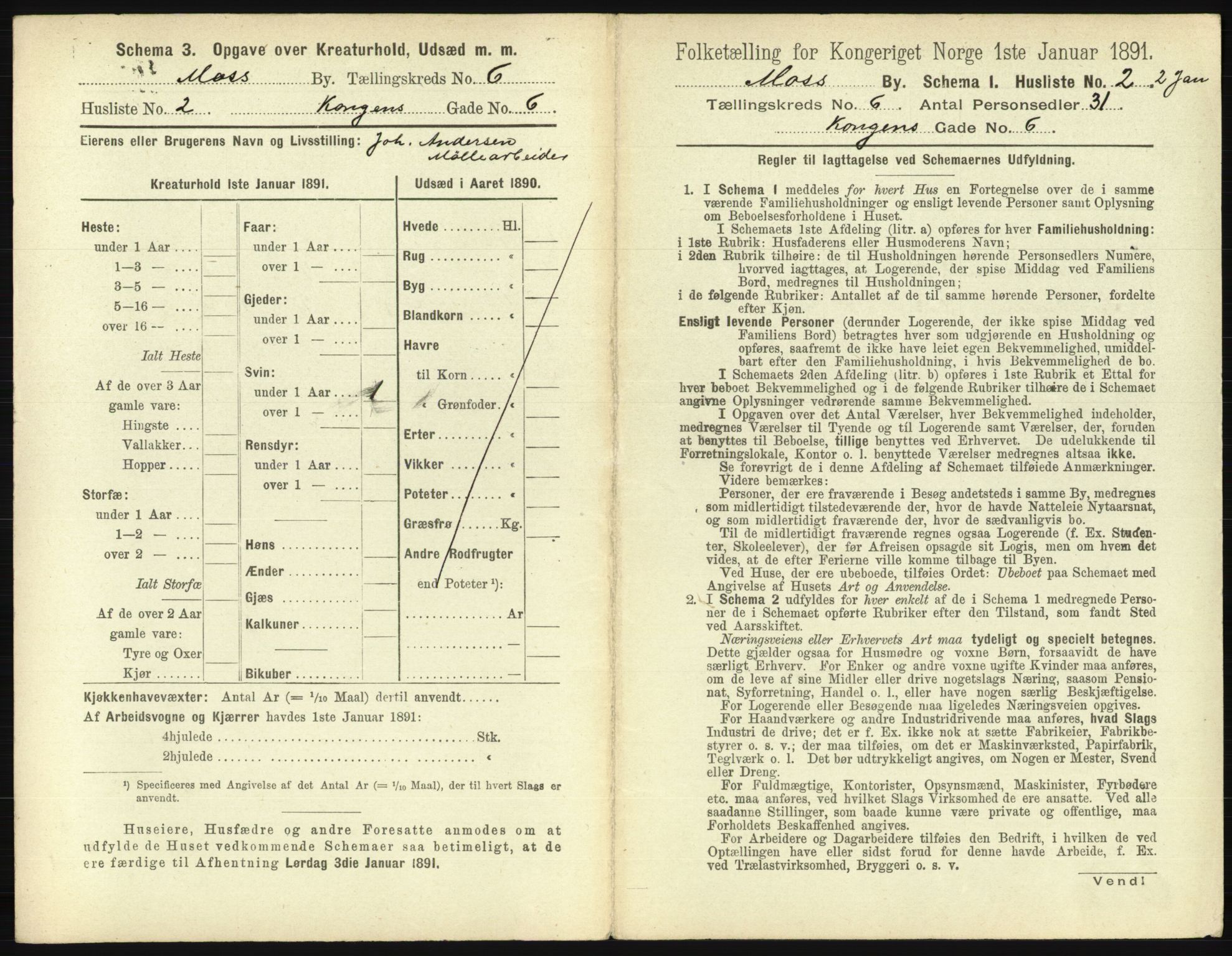 RA, 1891 census for 0104 Moss, 1891, p. 364