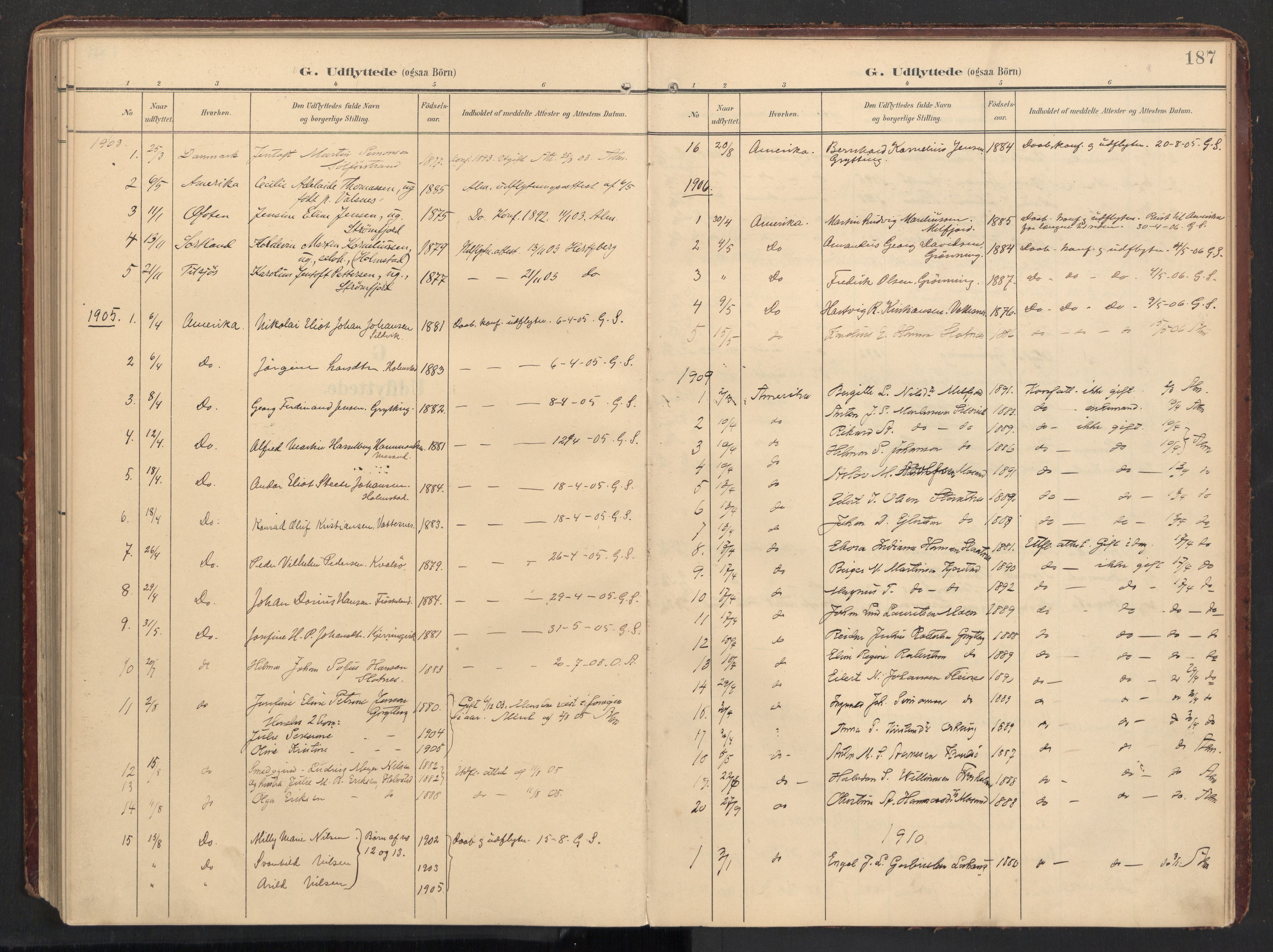 Ministerialprotokoller, klokkerbøker og fødselsregistre - Nordland, SAT/A-1459/890/L1287: Parish register (official) no. 890A02, 1903-1915, p. 187