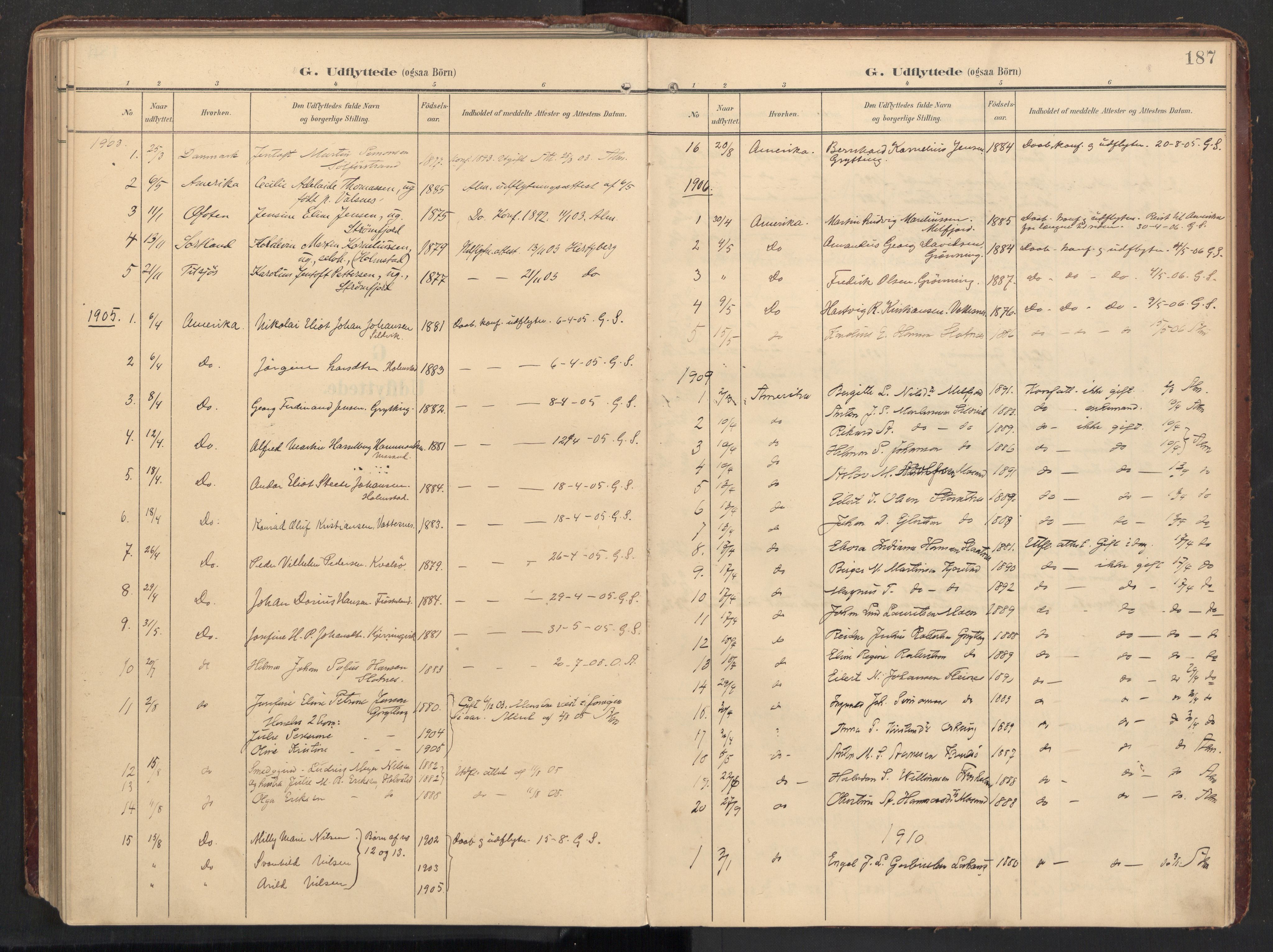 Ministerialprotokoller, klokkerbøker og fødselsregistre - Nordland, AV/SAT-A-1459/890/L1287: Parish register (official) no. 890A02, 1903-1915, p. 187