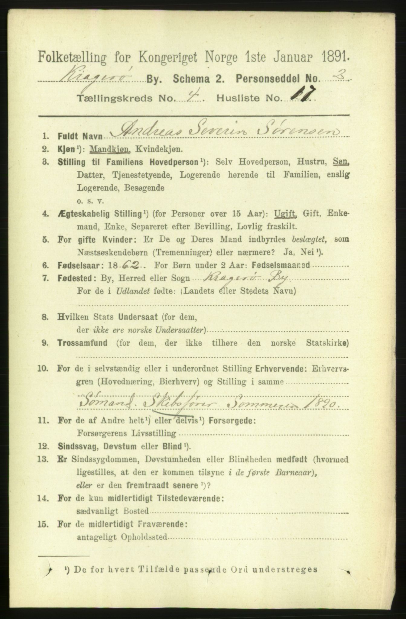 RA, 1891 census for 0801 Kragerø, 1891, p. 2941