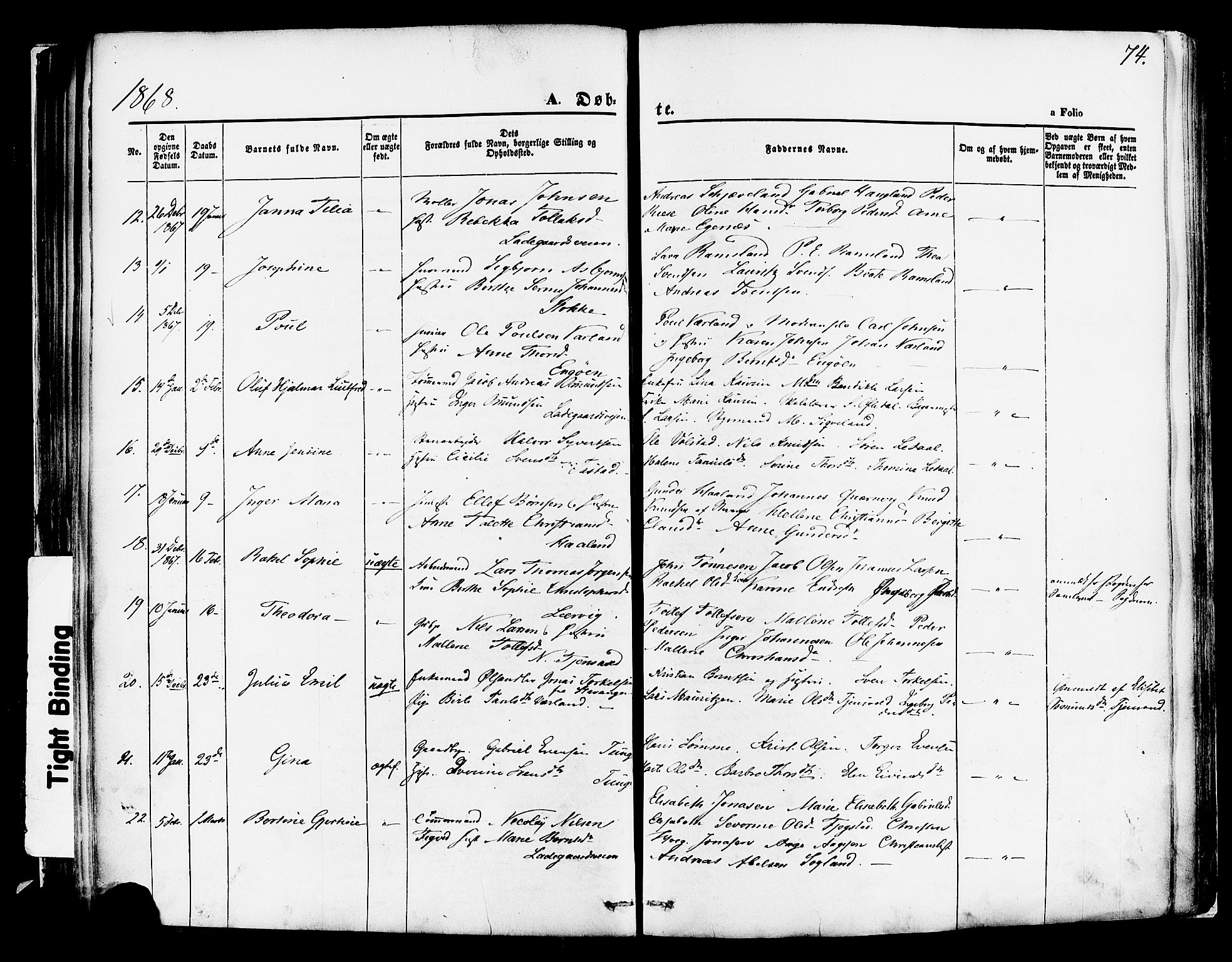 Hetland sokneprestkontor, AV/SAST-A-101826/30/30BA/L0003: Parish register (official) no. A 3, 1862-1876, p. 74