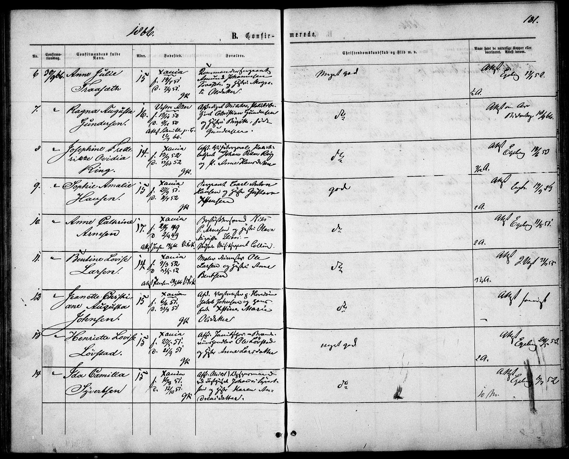 Garnisonsmenigheten Kirkebøker, AV/SAO-A-10846/F/Fa/L0010: Parish register (official) no. 10, 1859-1869, p. 181