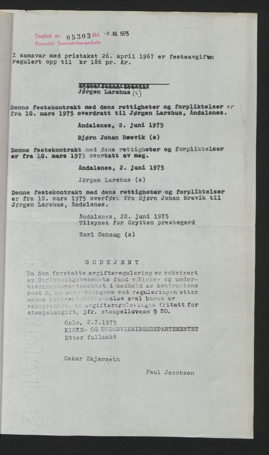 Romsdal sorenskriveri, AV/SAT-A-4149/1/2/2C: Mortgage book no. A12, 1942-1942, Diary no: : 5303/1975