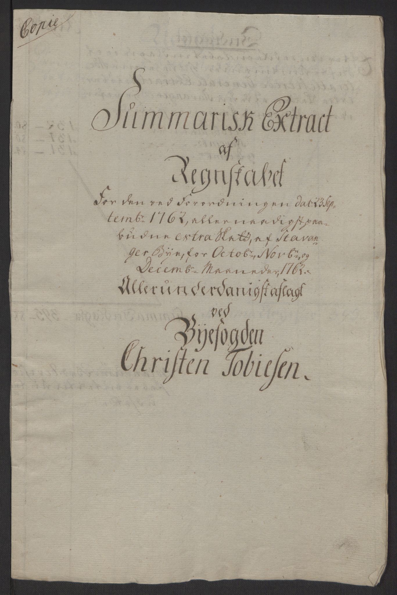 Rentekammeret inntil 1814, Reviderte regnskaper, Byregnskaper, AV/RA-EA-4066/R/Ro/L0305/0001: [O6] Kontribusjonsregnskap / Ekstraskatt, 1762-1768, p. 11