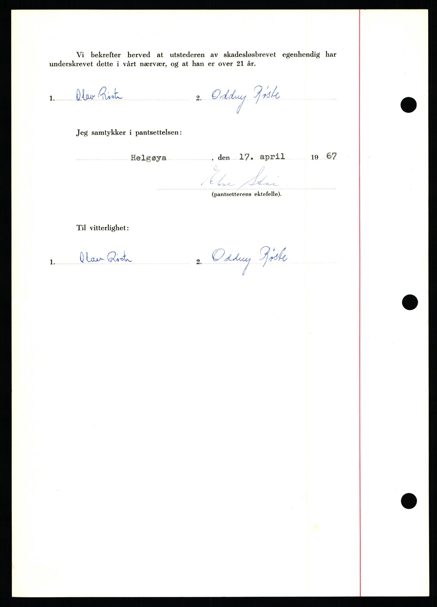 Nord-Hedmark sorenskriveri, SAH/TING-012/H/Hb/Hbf/L0071: Mortgage book no. B71, 1967-1967, Diary no: : 1821/1967