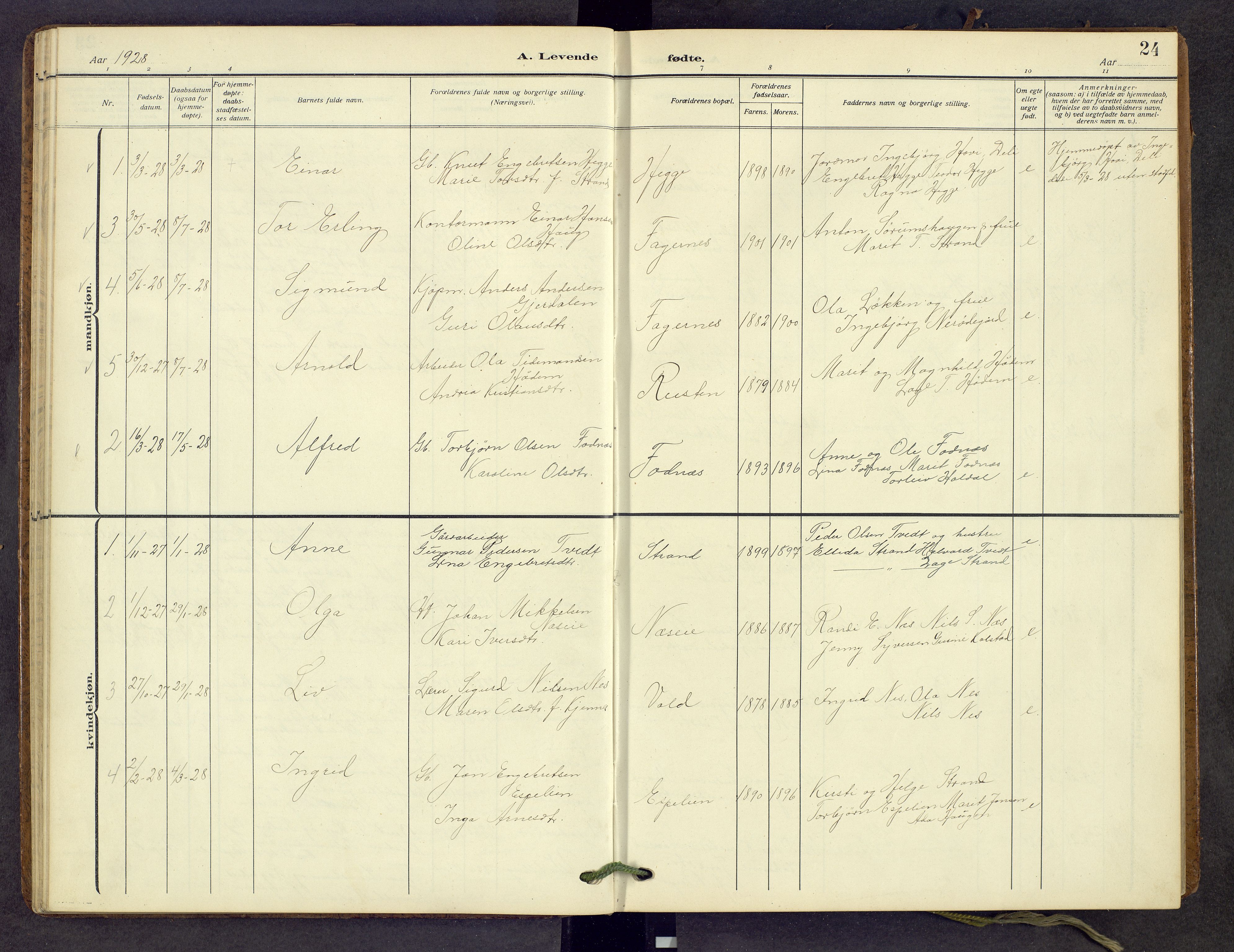 Nord-Aurdal prestekontor, SAH/PREST-132/H/Ha/Hab/L0013: Parish register (copy) no. 13, 1911-1948, p. 24
