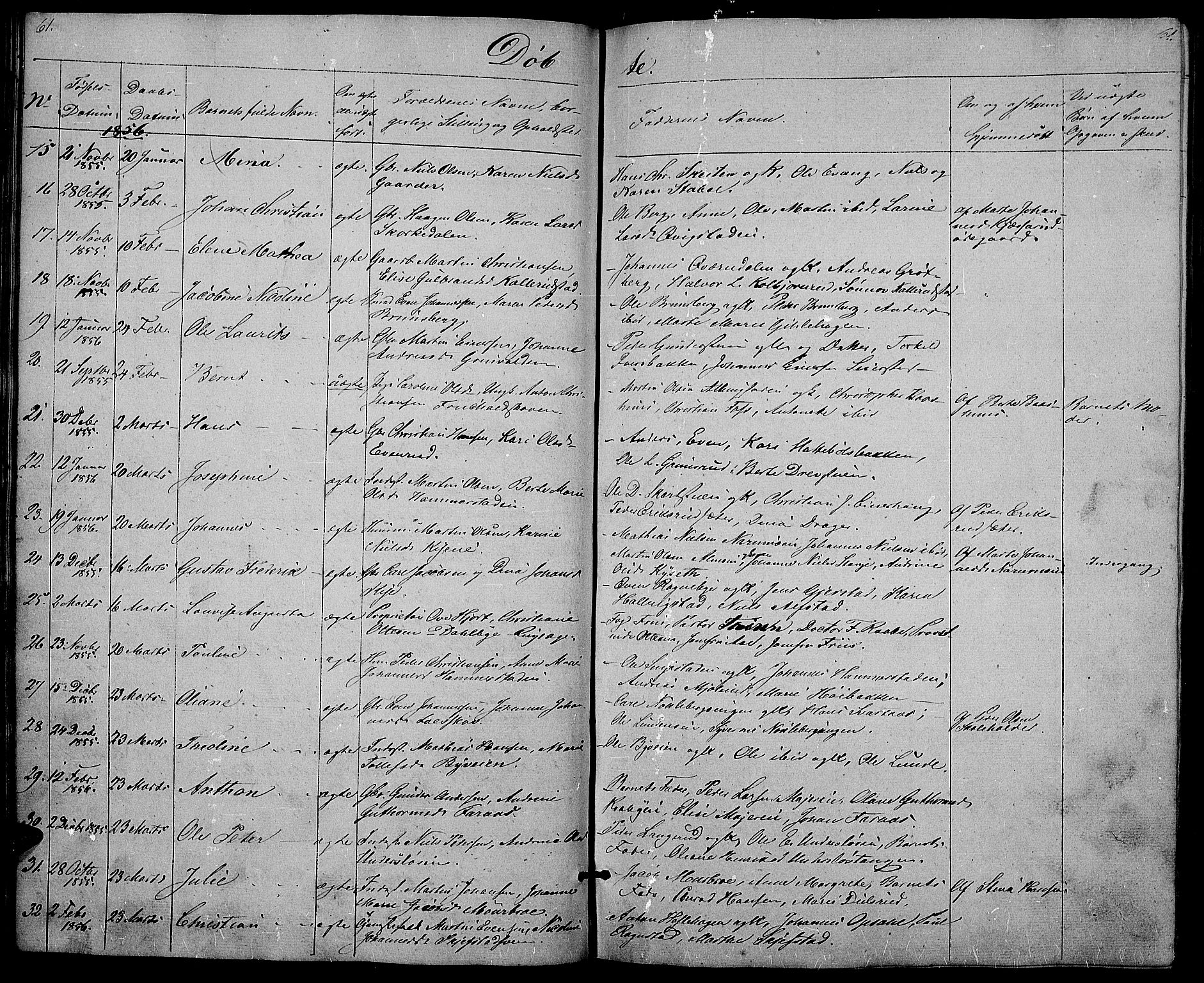 Østre Toten prestekontor, AV/SAH-PREST-104/H/Ha/Hab/L0003: Parish register (copy) no. 3, 1848-1857, p. 61