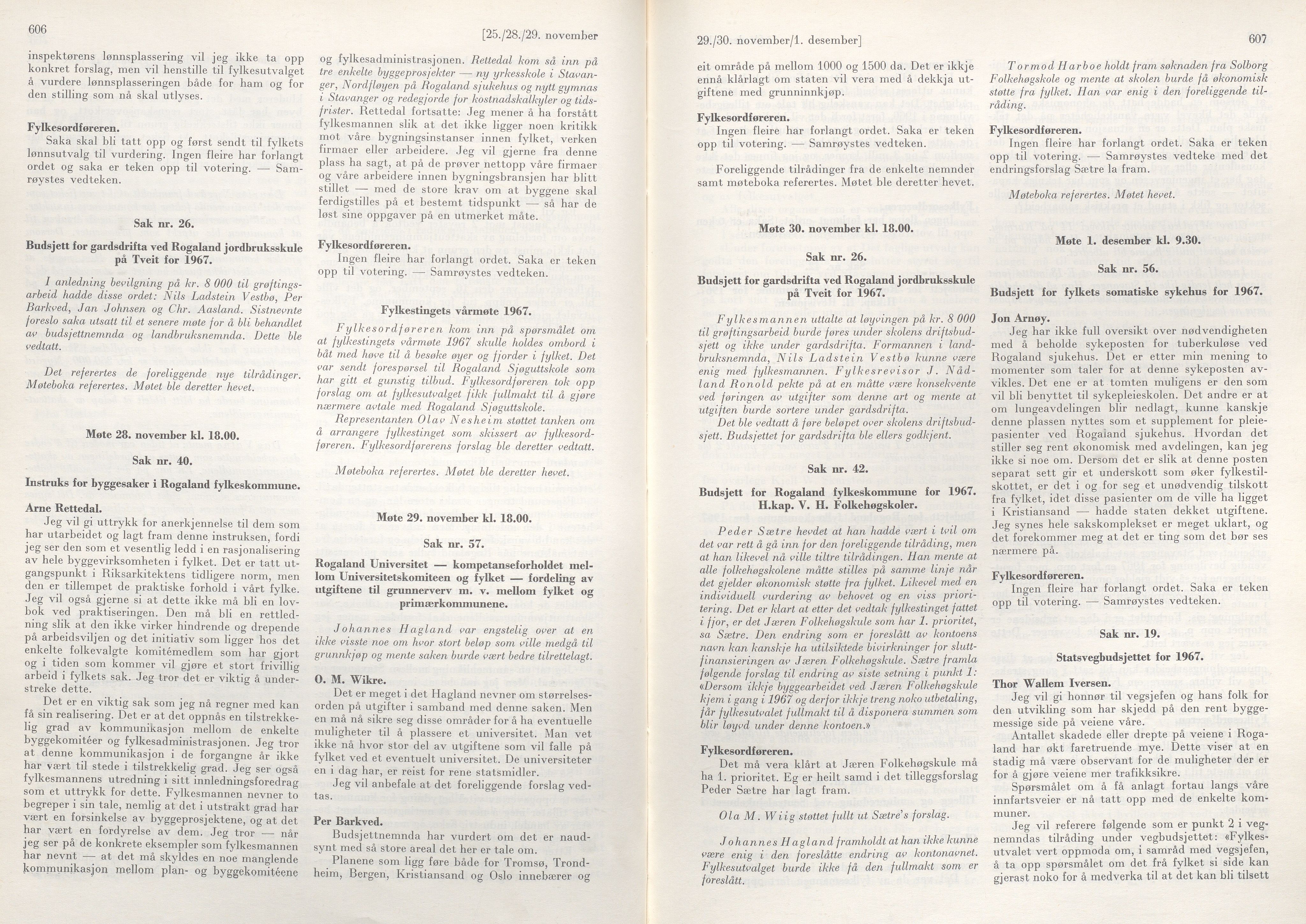 Rogaland fylkeskommune - Fylkesrådmannen , IKAR/A-900/A/Aa/Aaa/L0086: Møtebok , 1966, p. 606-607