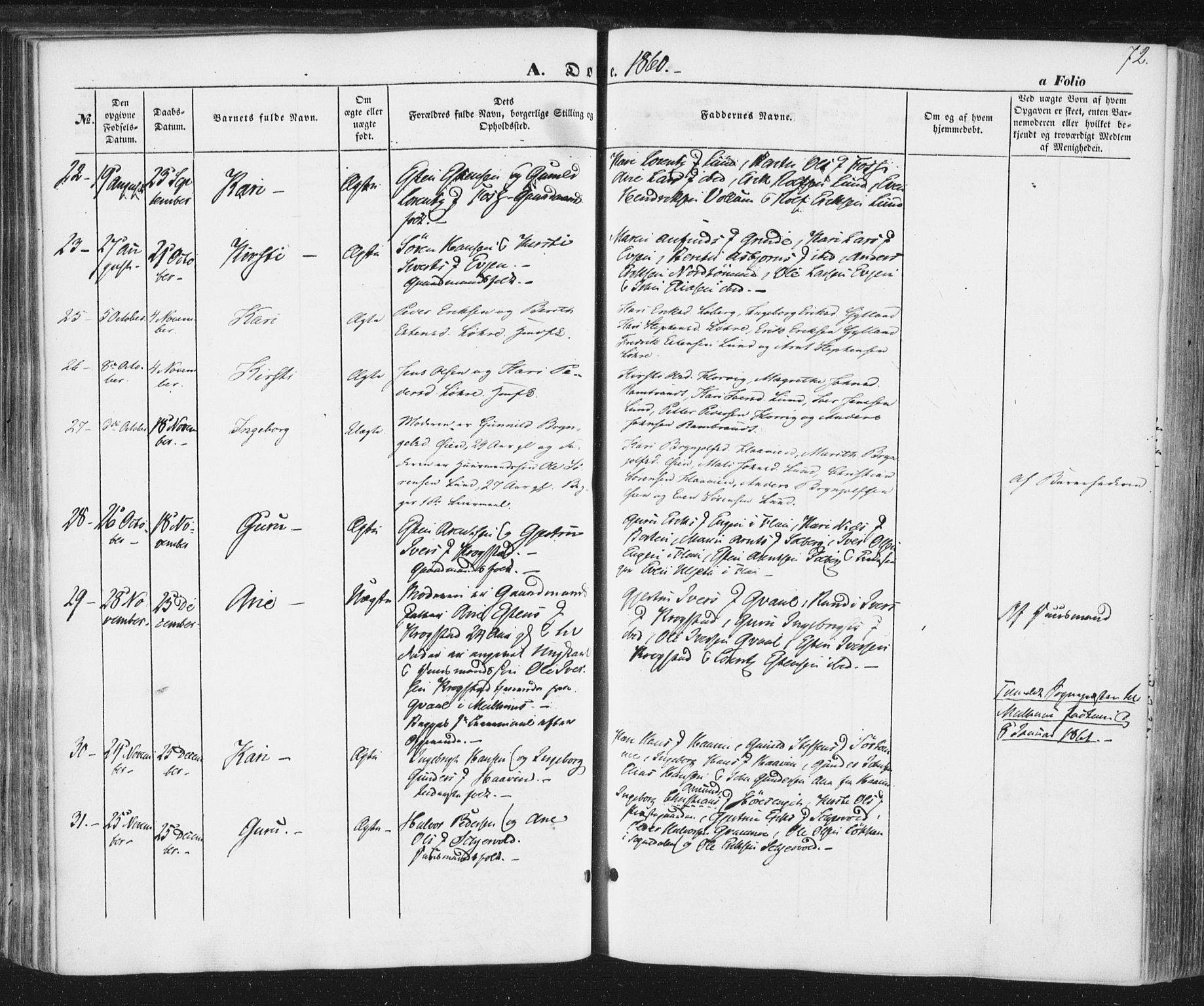 Ministerialprotokoller, klokkerbøker og fødselsregistre - Sør-Trøndelag, SAT/A-1456/692/L1103: Parish register (official) no. 692A03, 1849-1870, p. 72