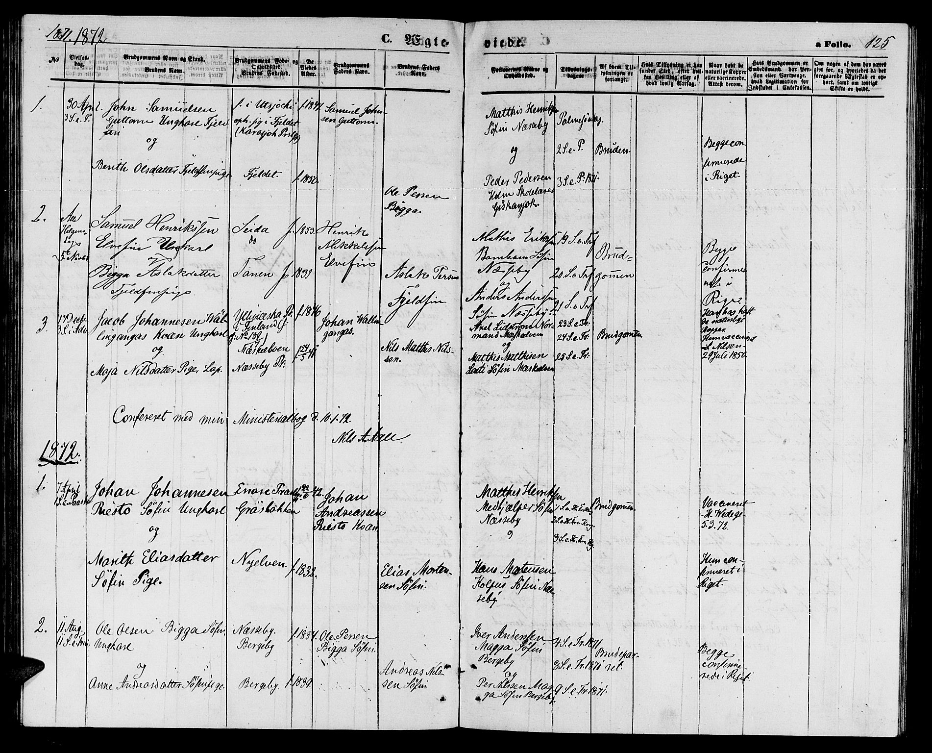 Nesseby sokneprestkontor, SATØ/S-1330/H/Hb/L0003klokker: Parish register (copy) no. 3, 1869-1876, p. 125