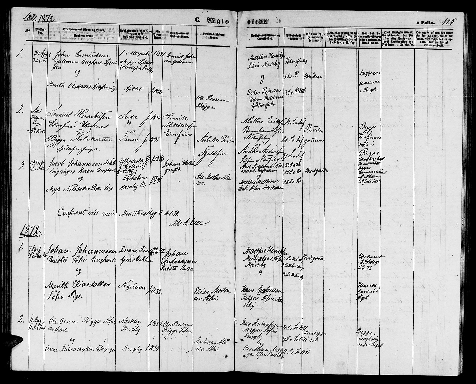 Nesseby sokneprestkontor, AV/SATØ-S-1330/H/Hb/L0003klokker: Parish register (copy) no. 3, 1869-1876, p. 125