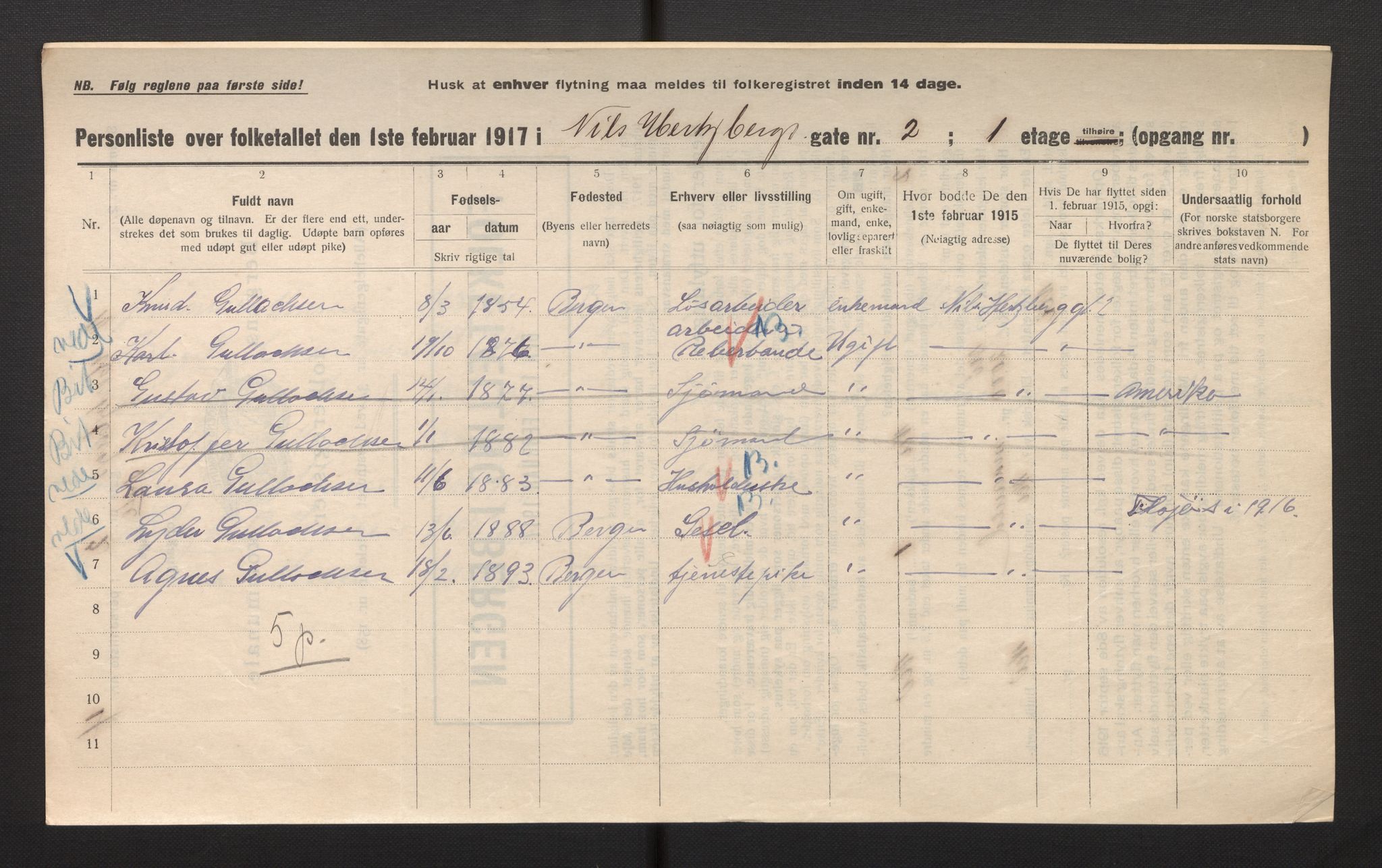 SAB, Municipal Census 1917 for Bergen, 1917, p. 25640