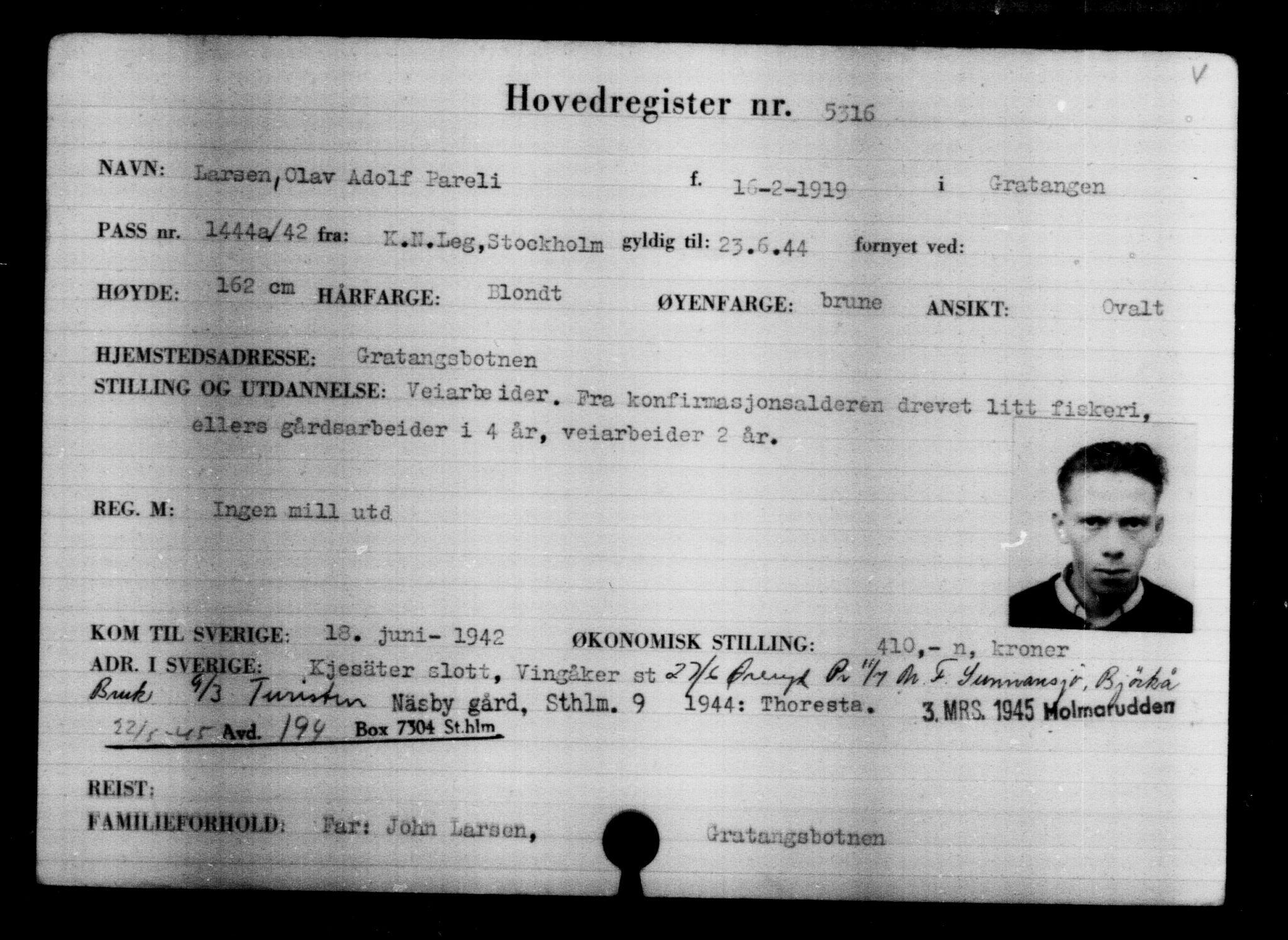 Utenriksstasjonene, Legasjonen i Stockholm, Flyktningkontoret, AV/RA-S-6753/V/Va/L0004: Kjesäterkartoteket, flyktninger med registreringsnr. 3496-6610, 1940-1945, p. 2099