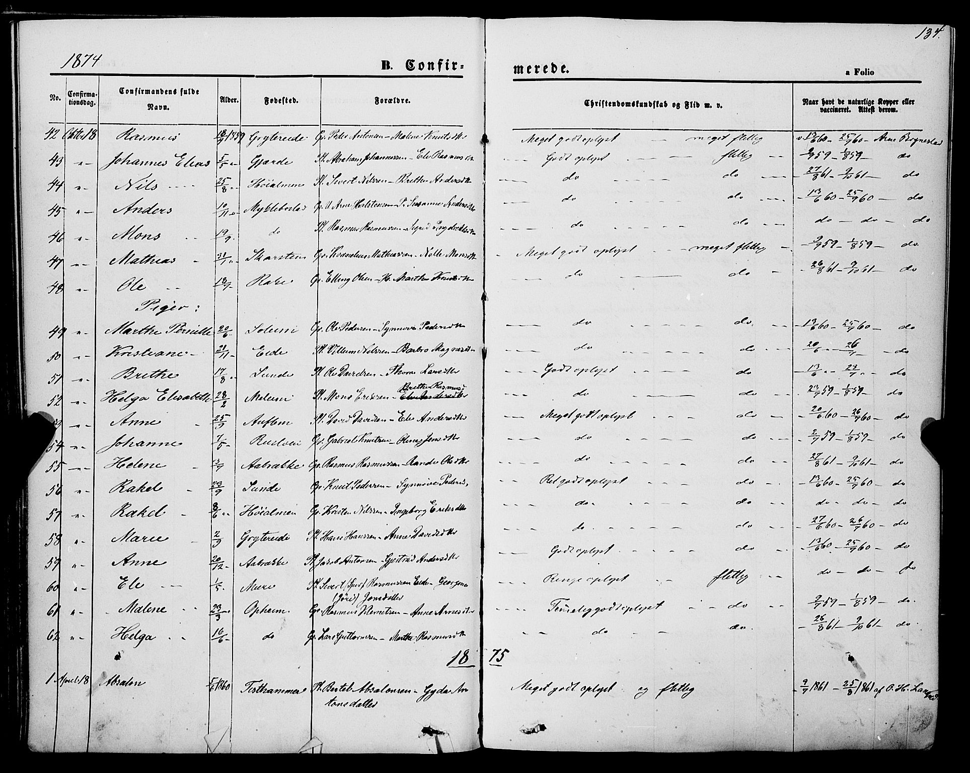 Innvik sokneprestembete, AV/SAB-A-80501: Parish register (official) no. A 6, 1865-1878, p. 134