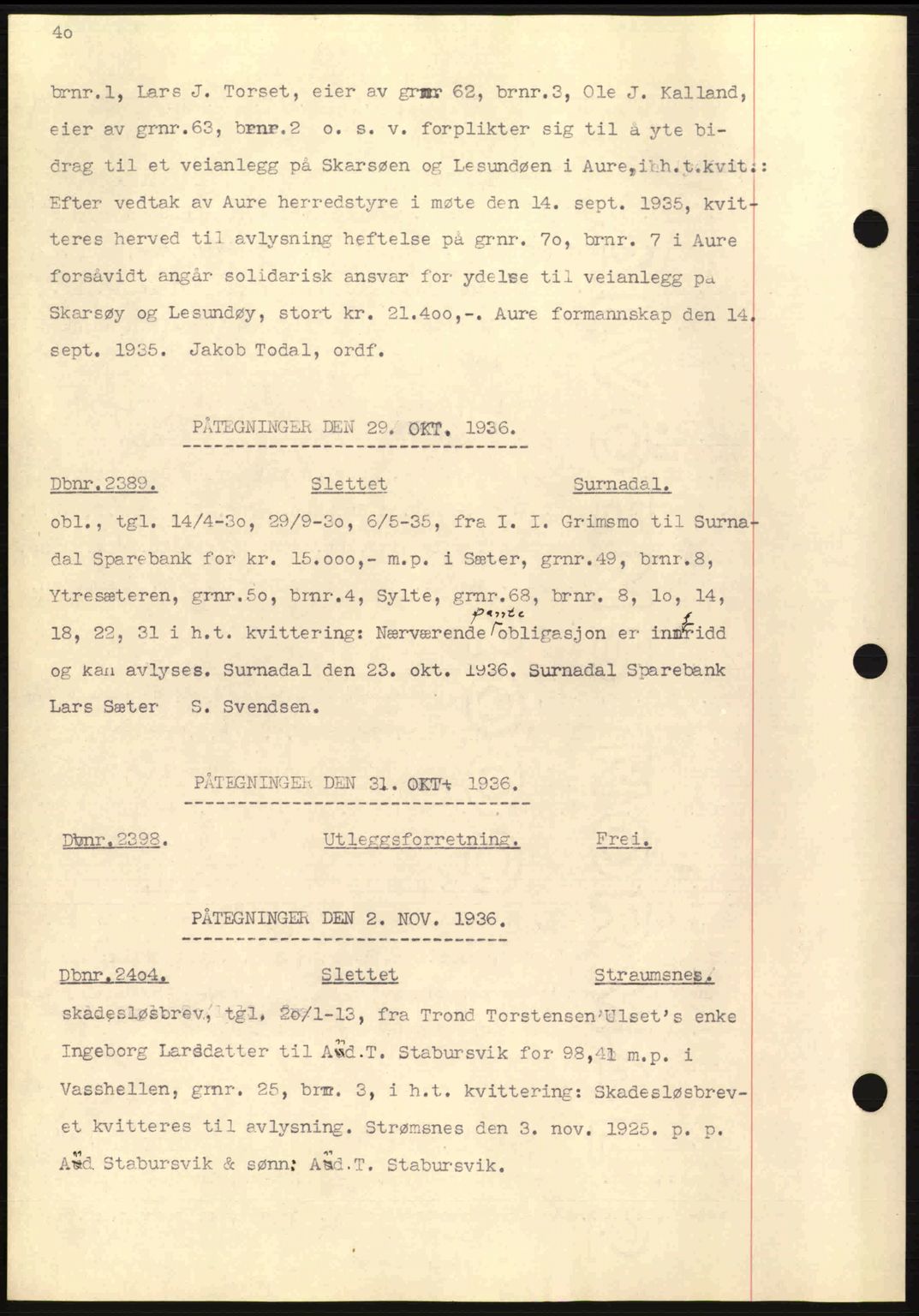 Nordmøre sorenskriveri, AV/SAT-A-4132/1/2/2Ca: Mortgage book no. C80, 1936-1939, Diary no: : 2389/1936