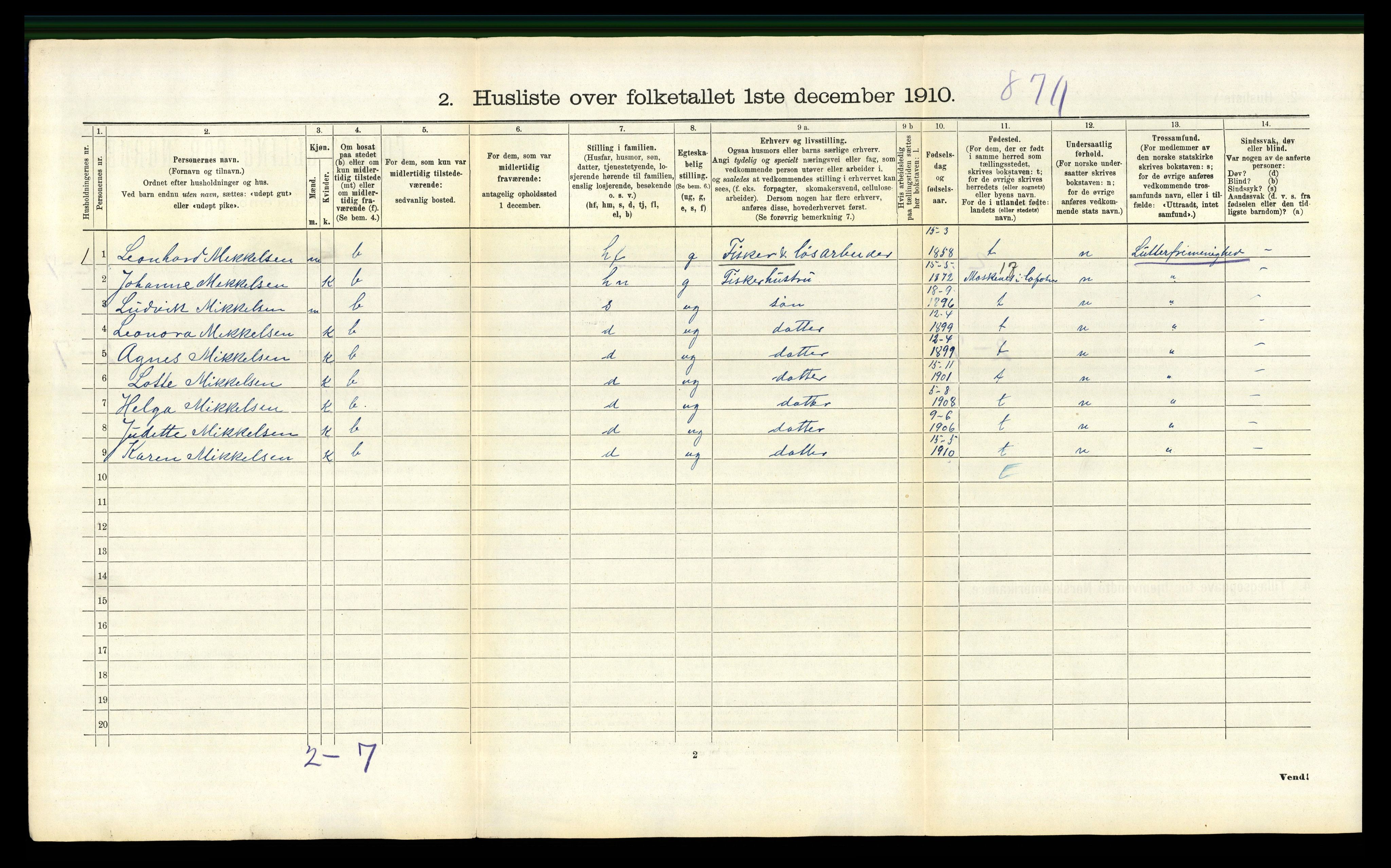 RA, 1910 census for Flakstad, 1910, p. 825