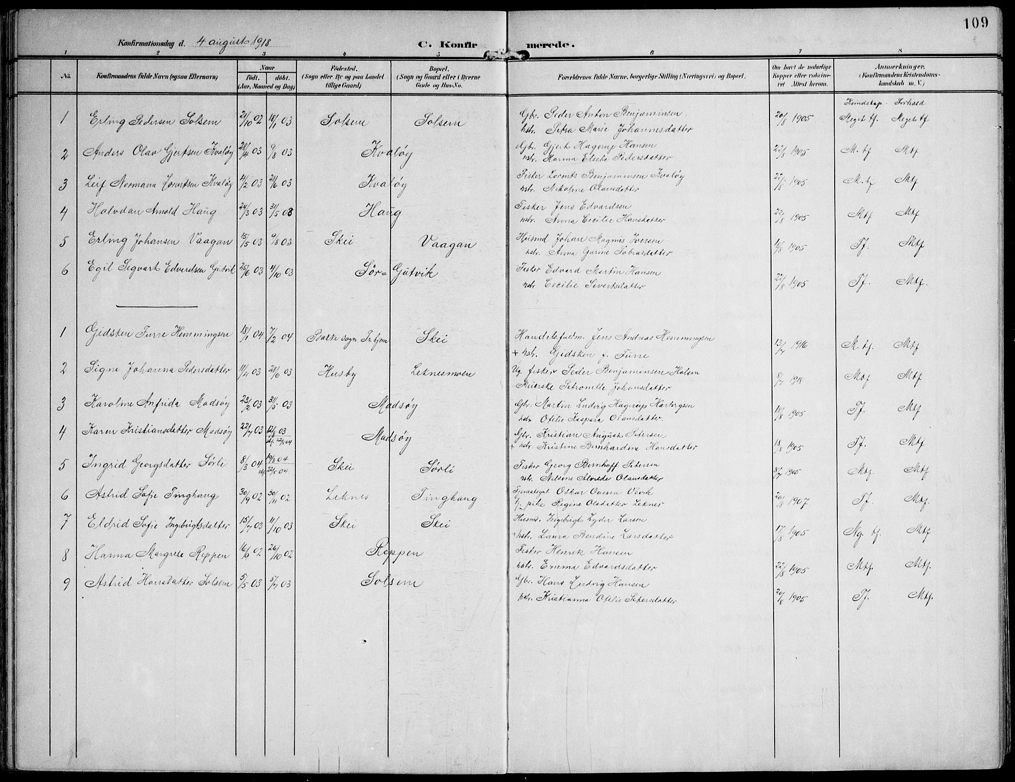 Ministerialprotokoller, klokkerbøker og fødselsregistre - Nord-Trøndelag, SAT/A-1458/788/L0698: Parish register (official) no. 788A05, 1902-1921, p. 109