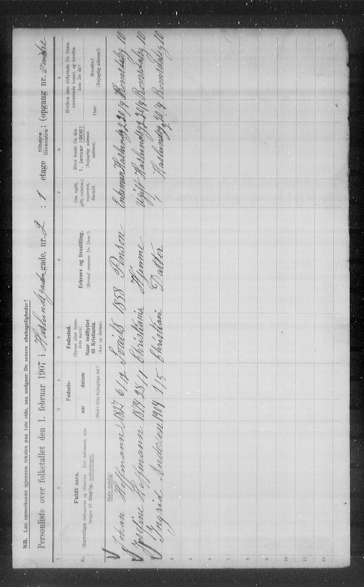 OBA, Municipal Census 1907 for Kristiania, 1907, p. 18077