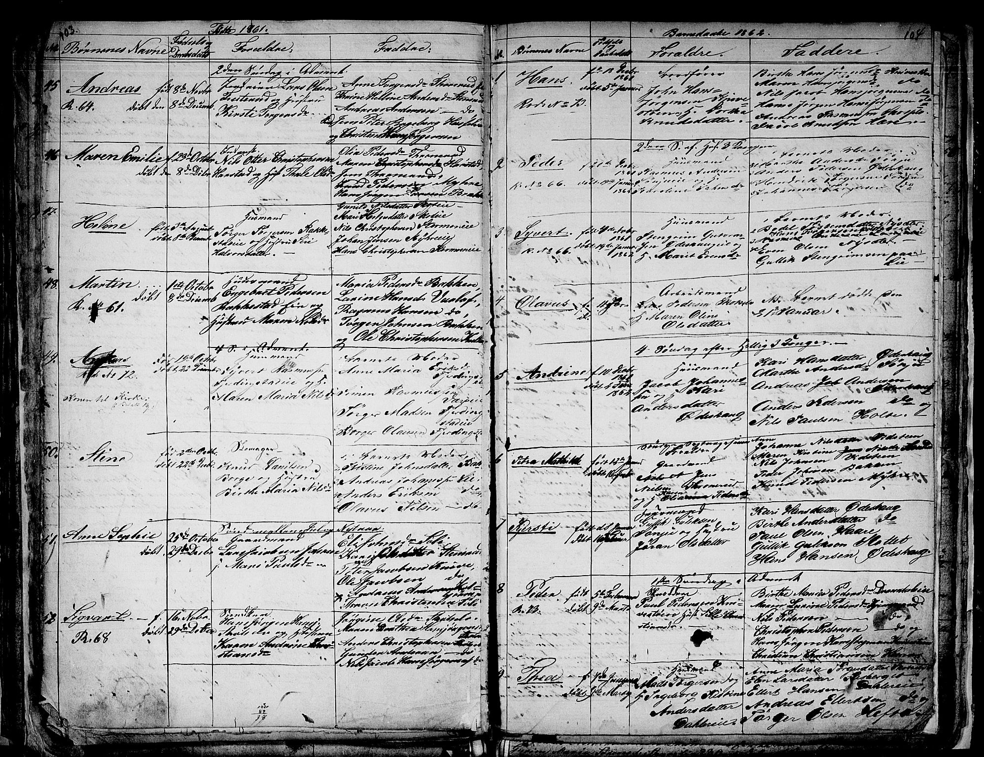 Eiker kirkebøker, SAKO/A-4/G/Gb/L0001: Parish register (copy) no. II 1, 1844-1864, p. 103-104