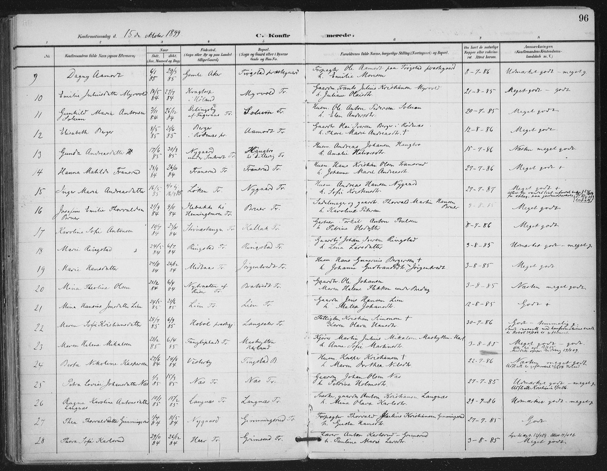 Trøgstad prestekontor Kirkebøker, SAO/A-10925/F/Fa/L0011: Parish register (official) no. I 11, 1899-1919, p. 96