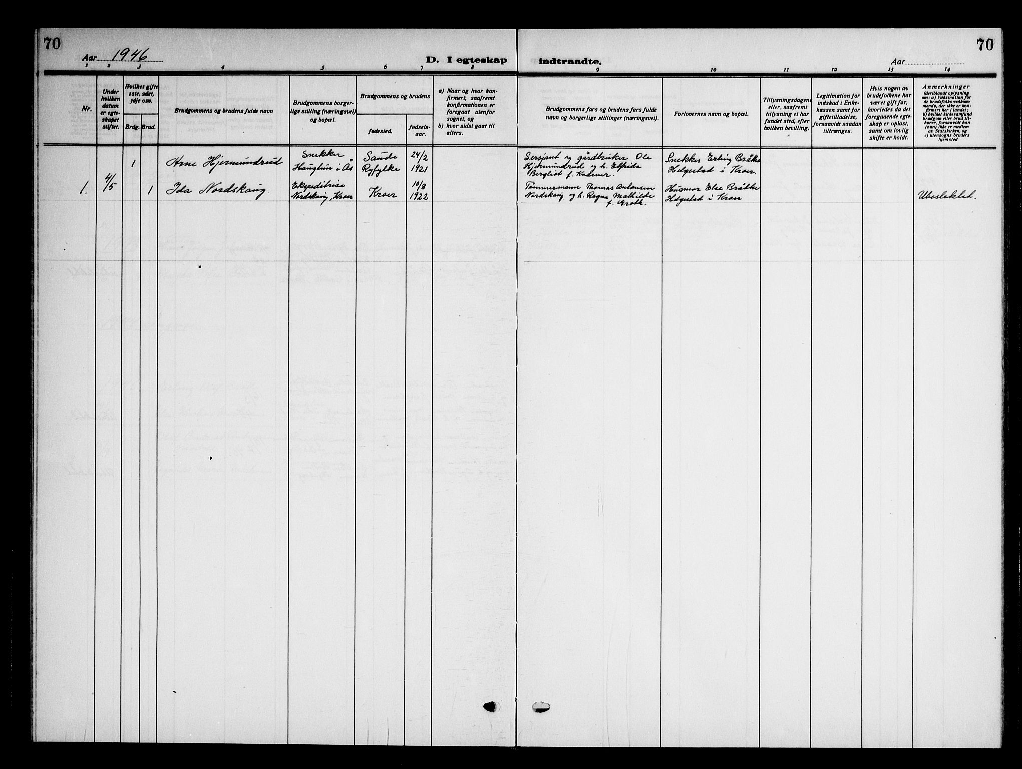 Ås prestekontor Kirkebøker, AV/SAO-A-10894/G/Gc/L0002: Parish register (copy) no. III 2, 1925-1951, p. 70