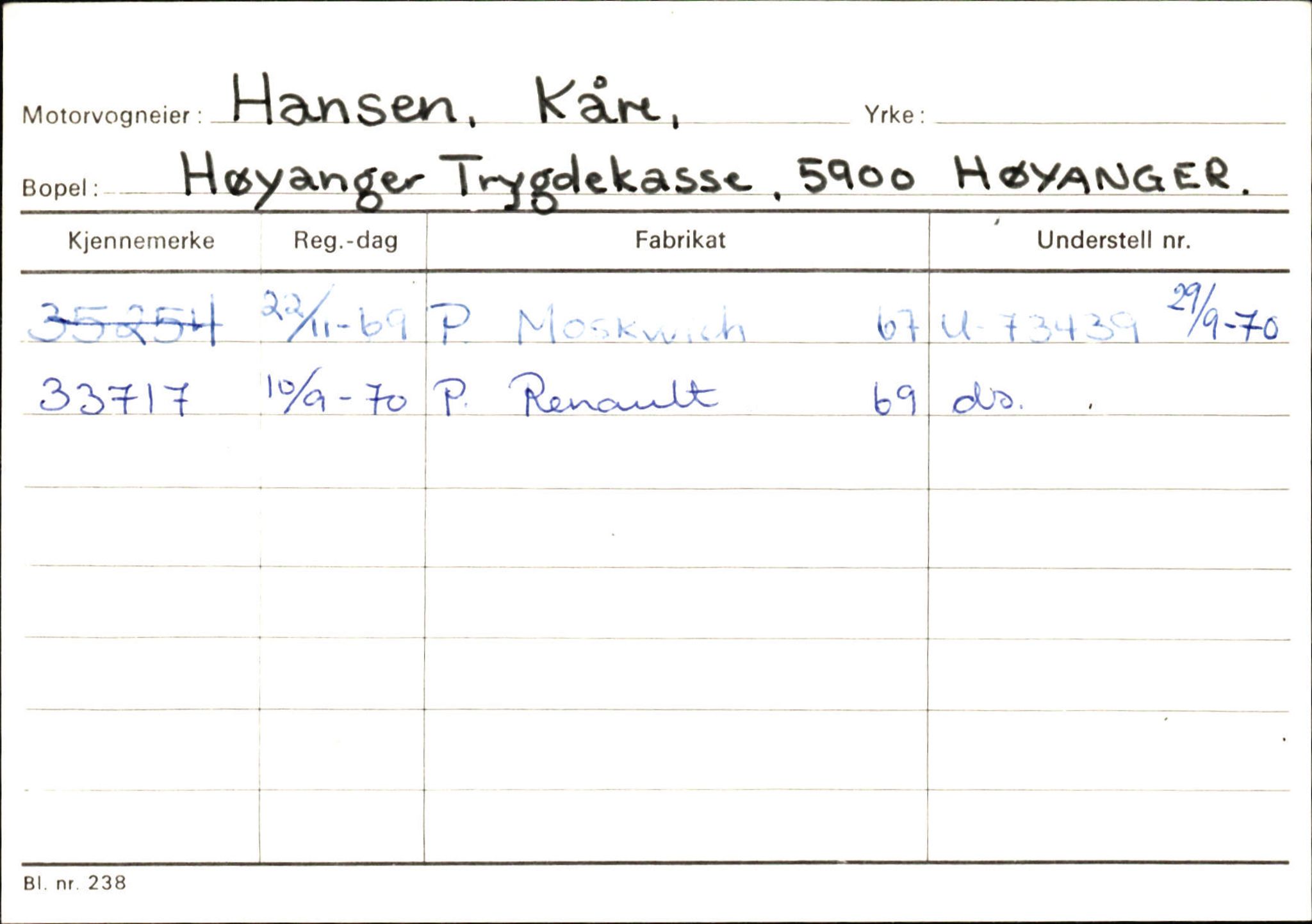 Statens vegvesen, Sogn og Fjordane vegkontor, SAB/A-5301/4/F/L0130: Eigarregister Eid T-Å. Høyanger A-O, 1945-1975, p. 1248