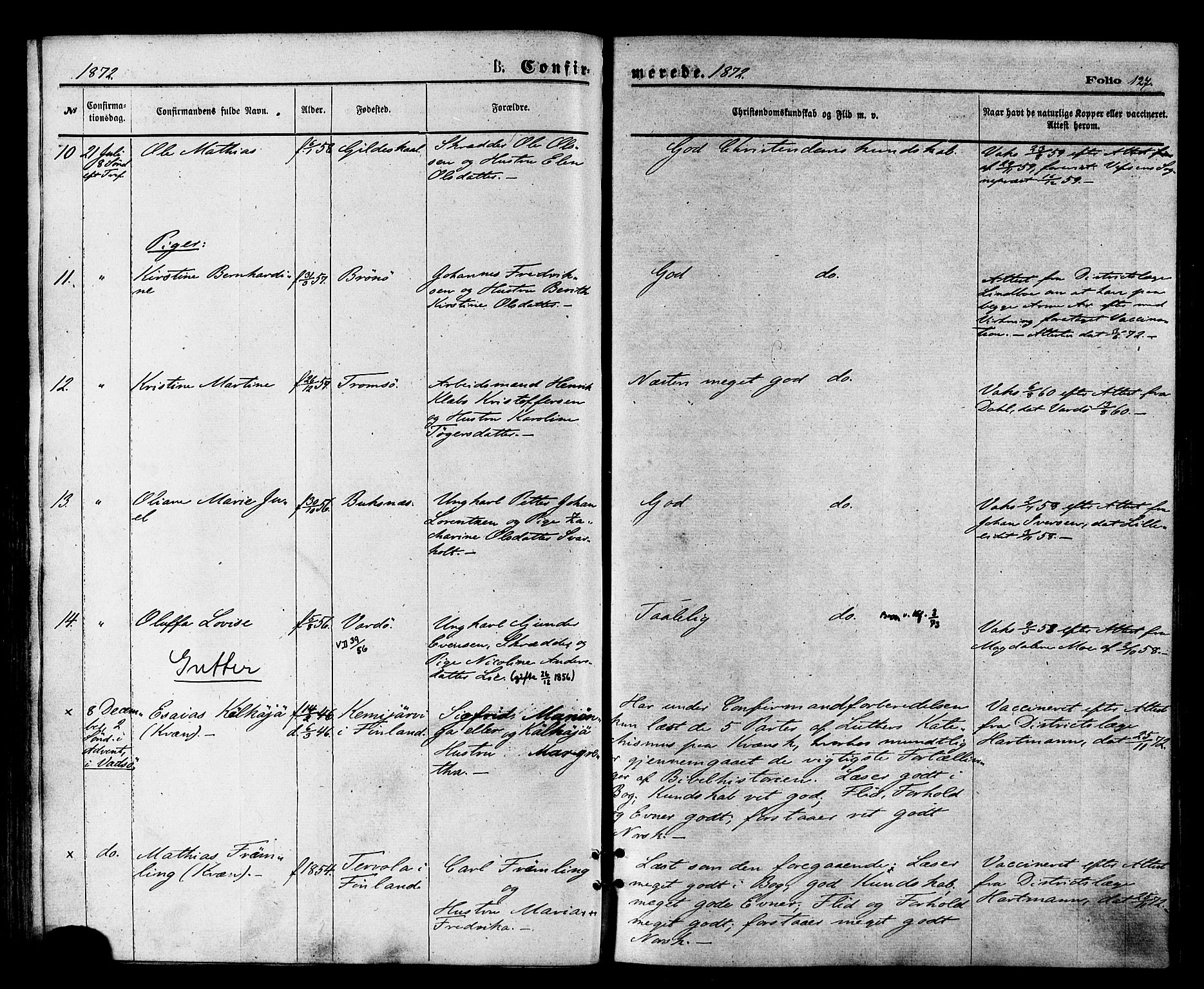 Vardø sokneprestkontor, SATØ/S-1332/H/Ha/L0005kirke: Parish register (official) no. 5, 1872-1878, p. 127