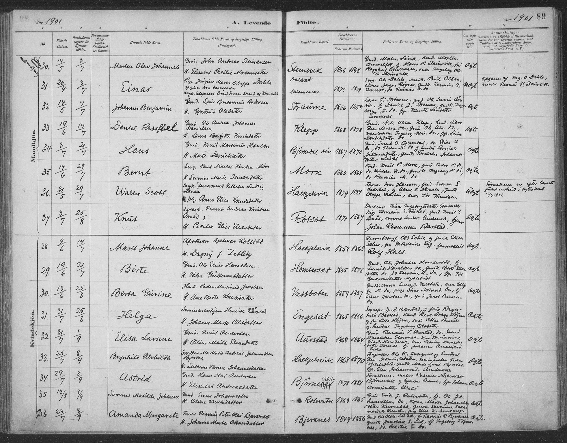 Ministerialprotokoller, klokkerbøker og fødselsregistre - Møre og Romsdal, SAT/A-1454/511/L0142: Parish register (official) no. 511A09, 1891-1905, p. 89