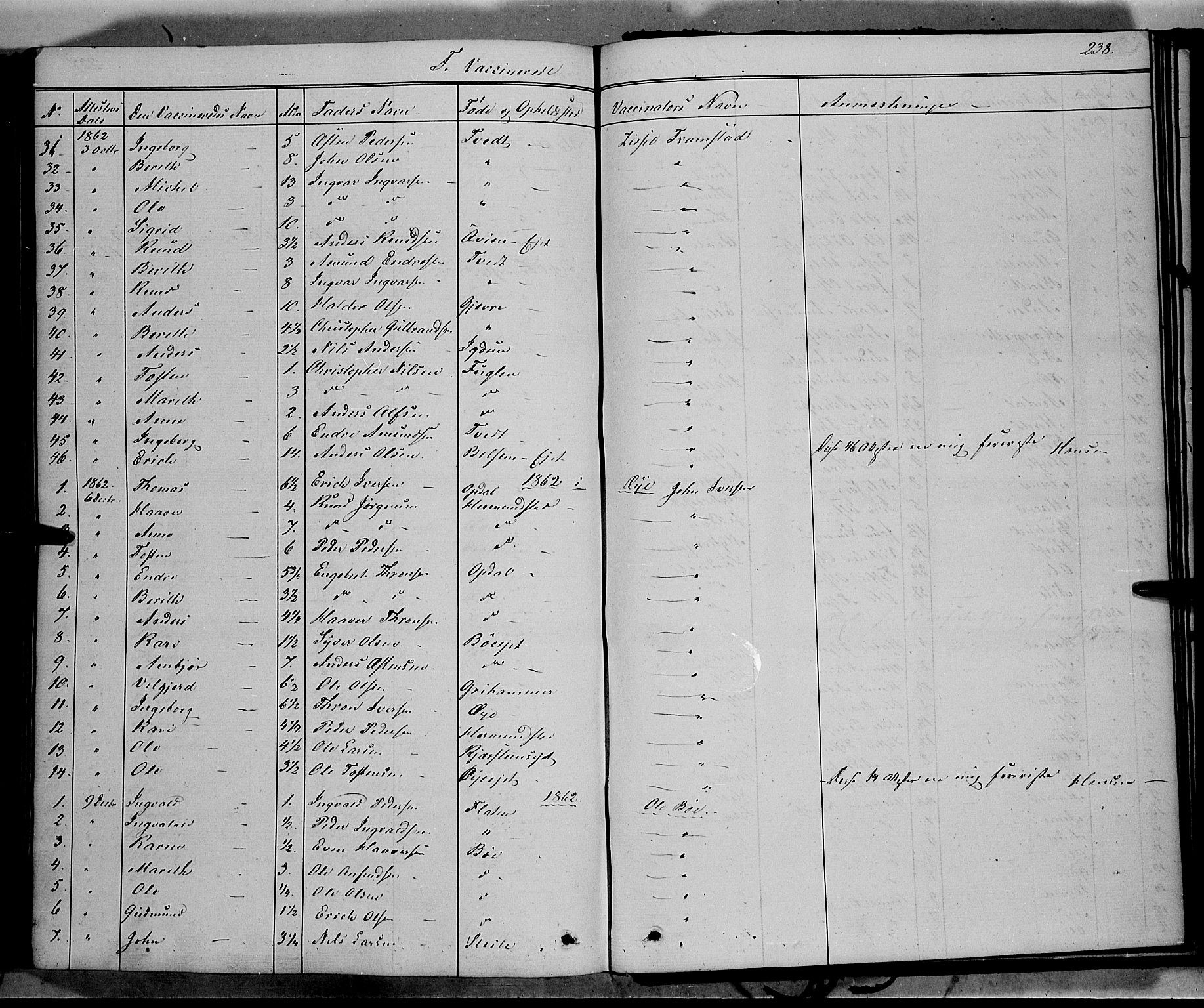 Vang prestekontor, Valdres, SAH/PREST-140/H/Ha/L0006: Parish register (official) no. 6, 1846-1864, p. 238